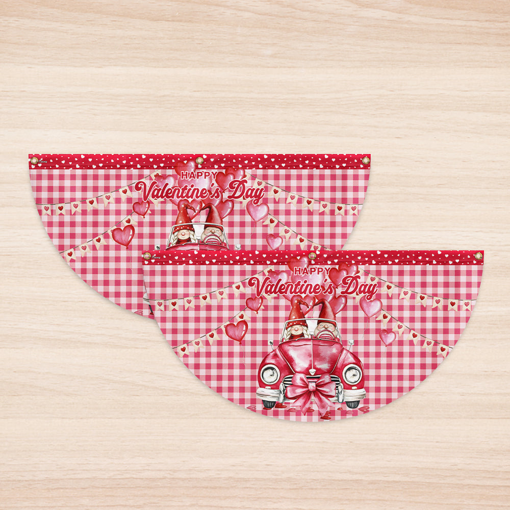 Happy Valentine's Day Gnomes Non-Pleated Fan Flag
