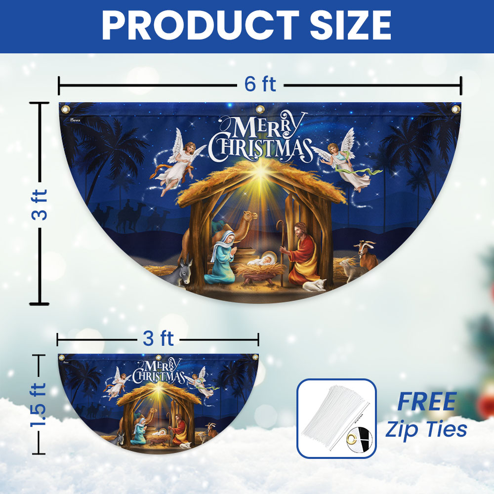 Nativity Of Jesus Merry Christmas Christian Holy Family Non-Pleated Fan Flag