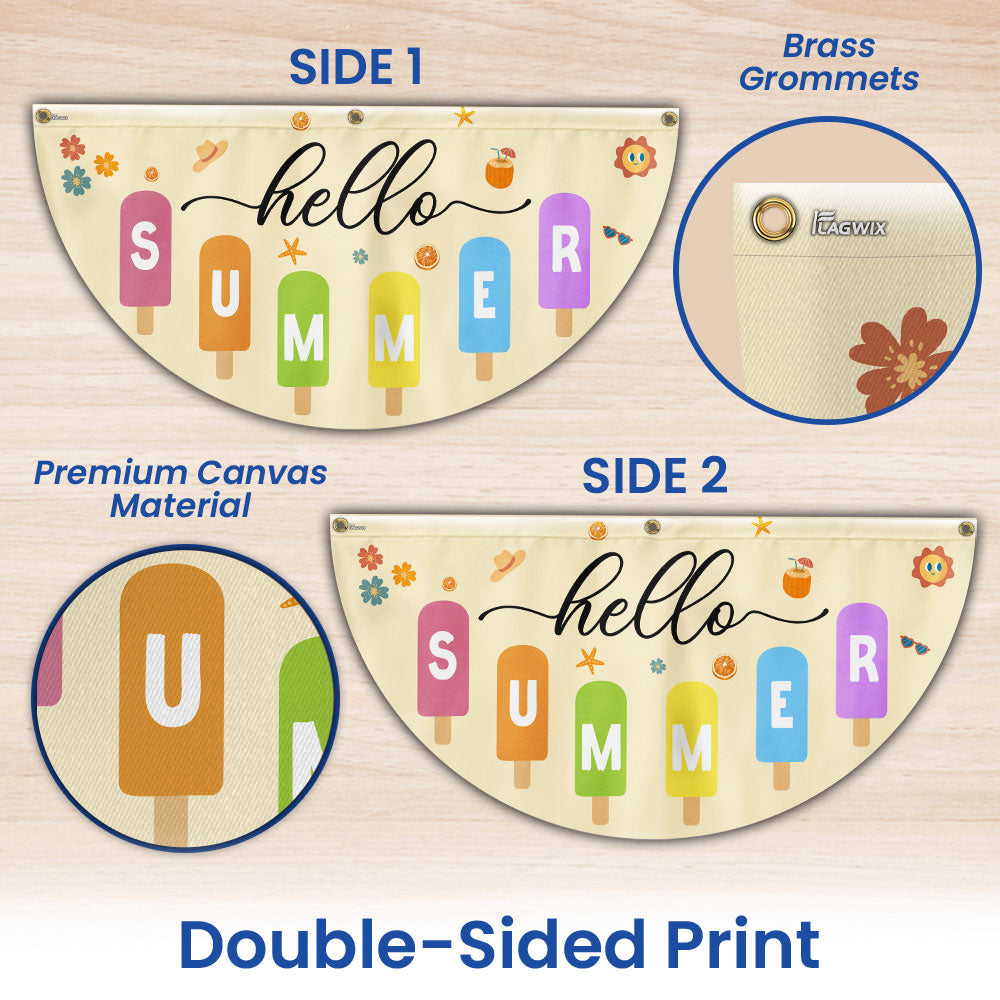 Hello Summer Ice Cream Non-Pleated Fan Flag