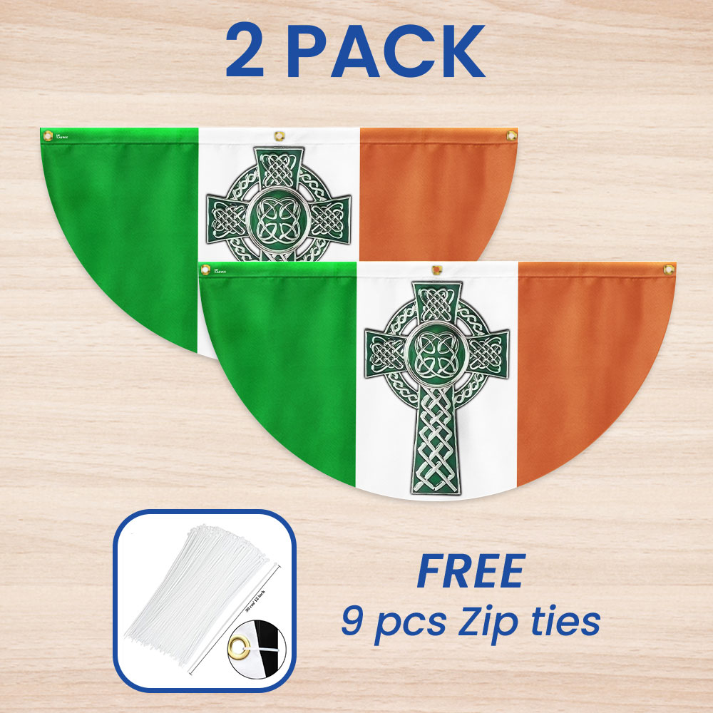 Irish Celtic Cross St Patrick's Day Non-Pleated Fan Flag