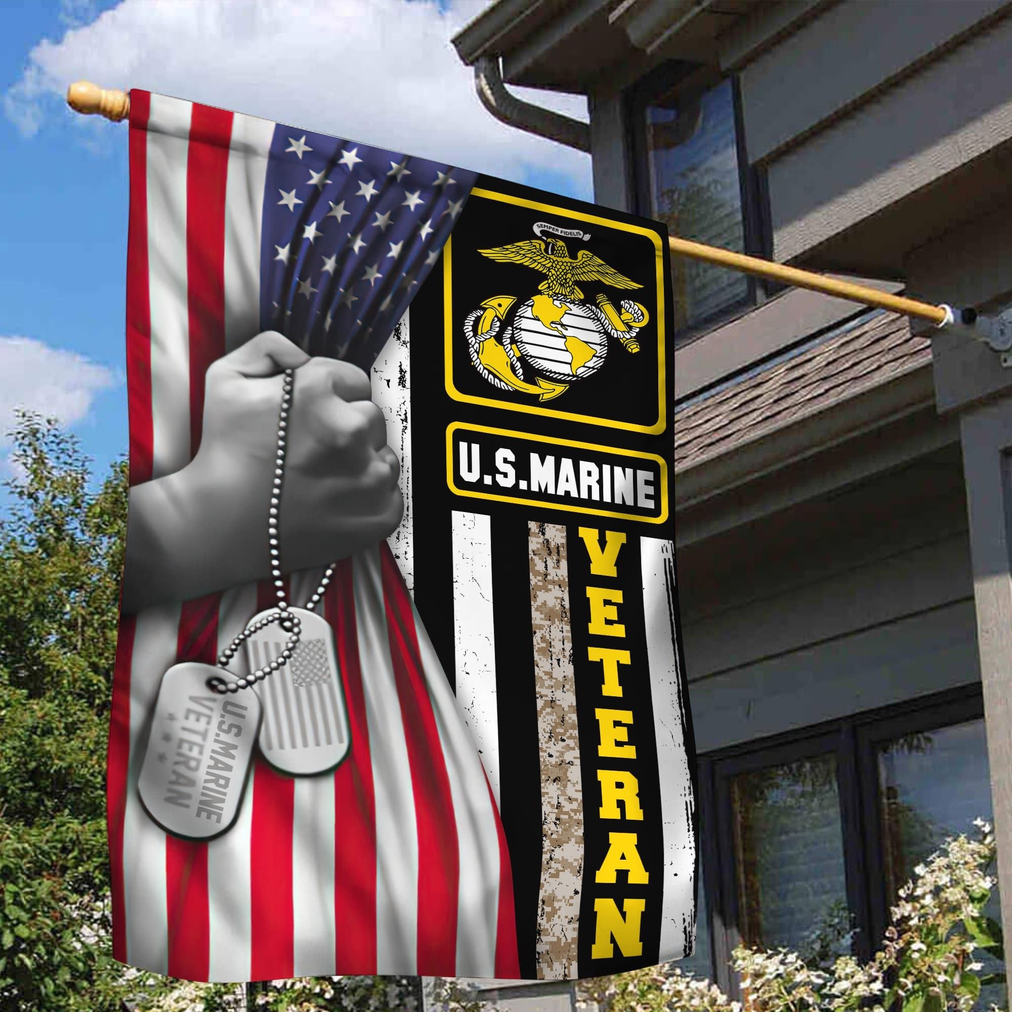 Unique Multi-services American Veteran Flag