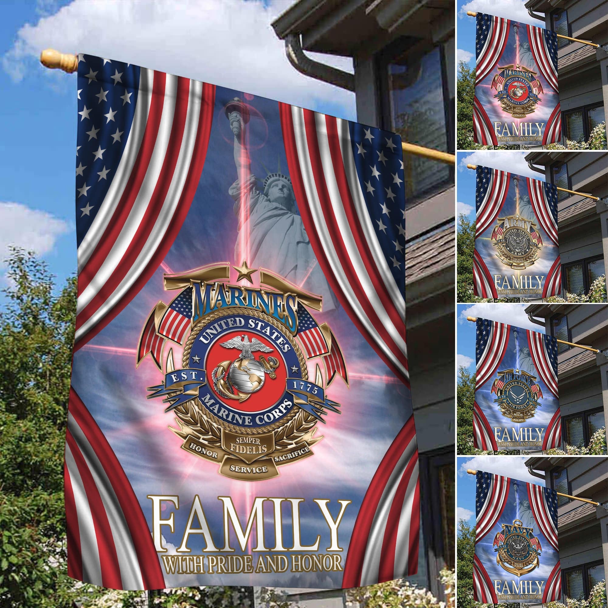 Premium Multiple US Military Services Veteran Flag
