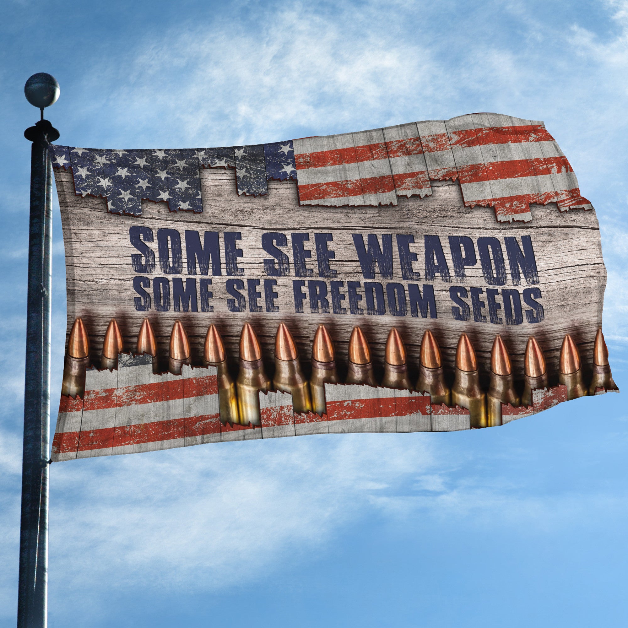 Some See Weapon Some See Freedom Seeds Veteran Memorial Independence Patriot Premium Grommet Flag