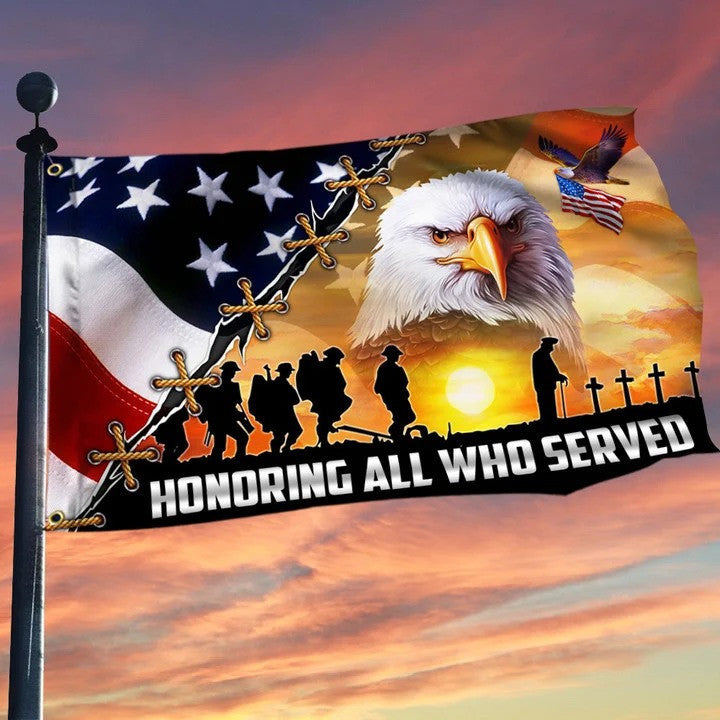 Eagle American Honoring All Who Served Patriotic Grommet Flag