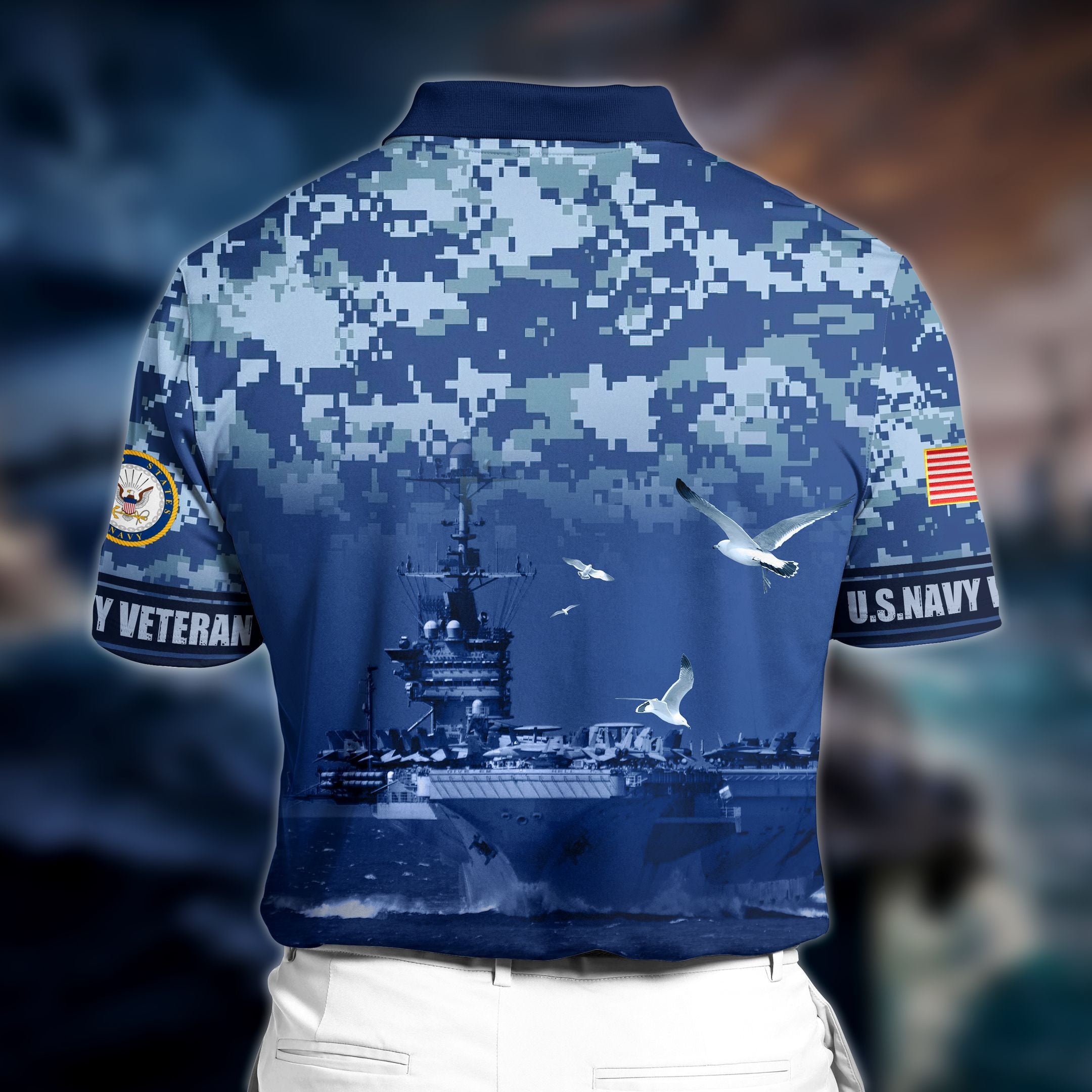 Premium Veteran U.S Navy 3D Polo All Over Printed