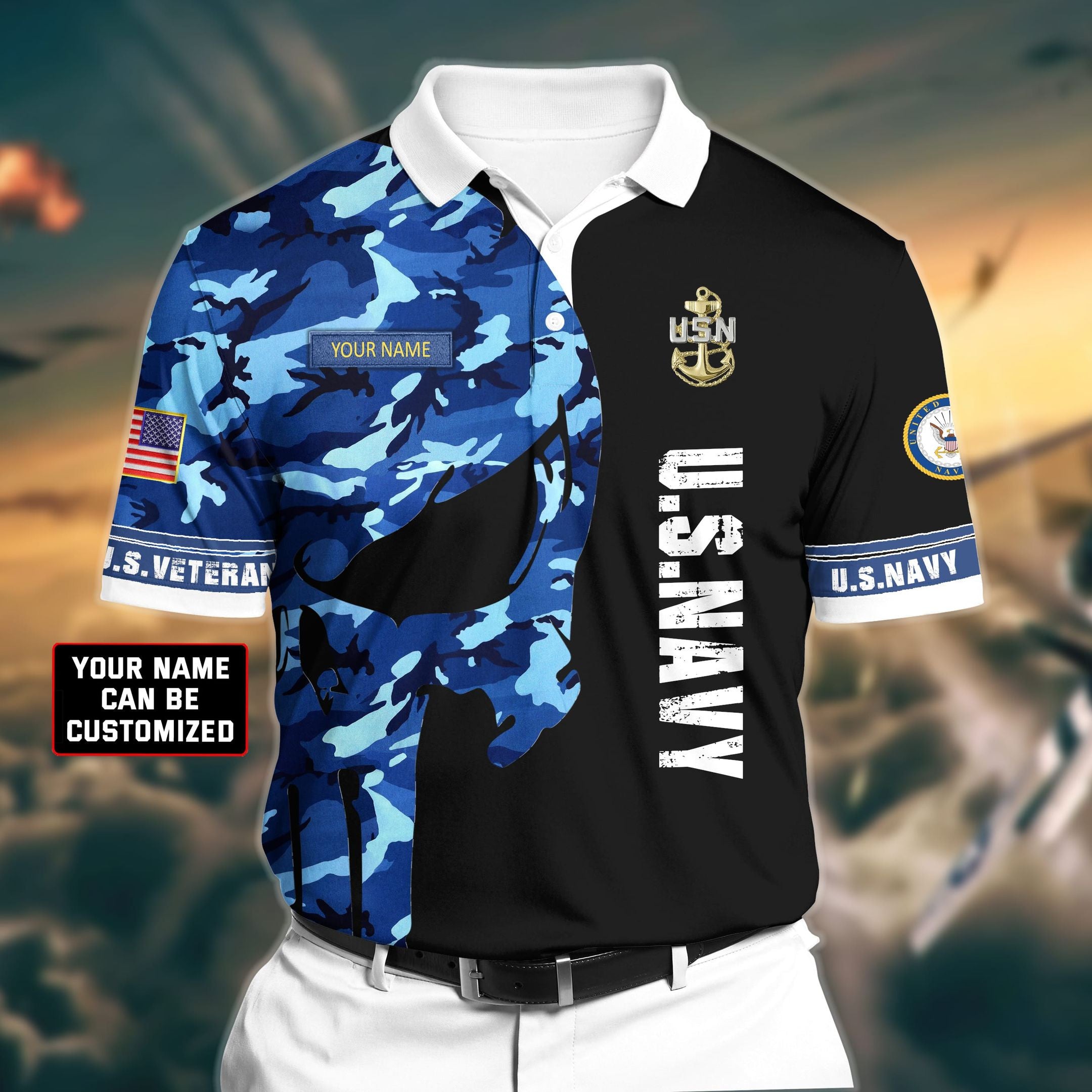 Premium Veteran U.S Navy 3D Polo All Over Printed
