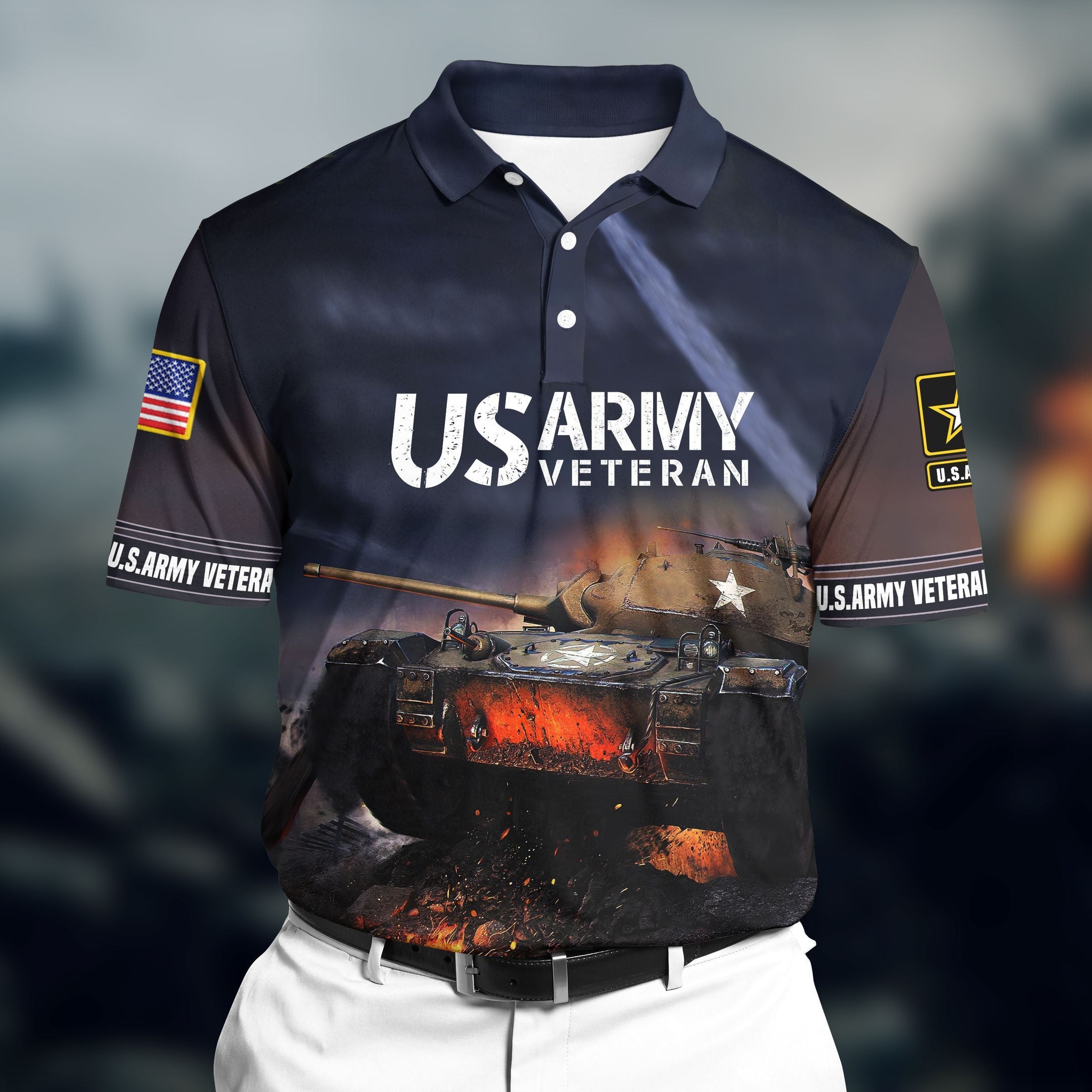 Premium Veteran U.S Army 3D Polo All Over Printed