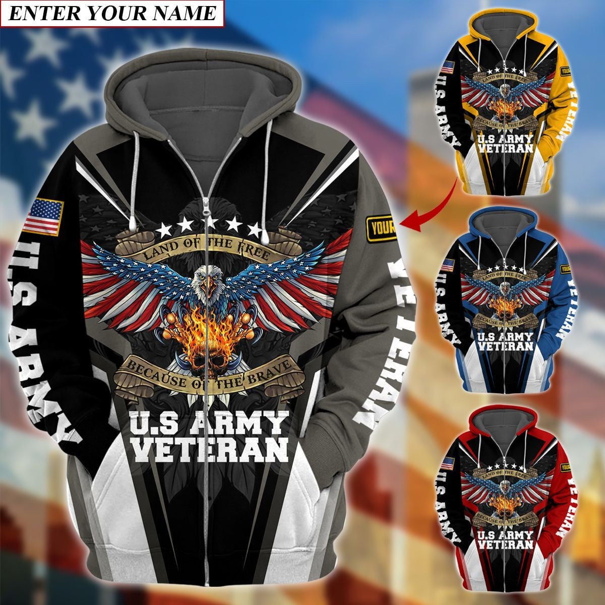 Premium Unique Personalized Army Veteran Zip Hoodie