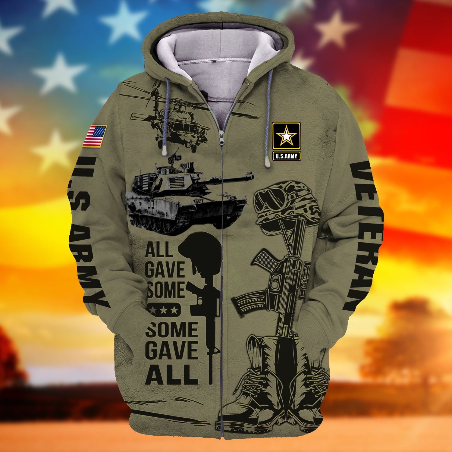 Premium American Veteran U.S Army Zip Hoodie