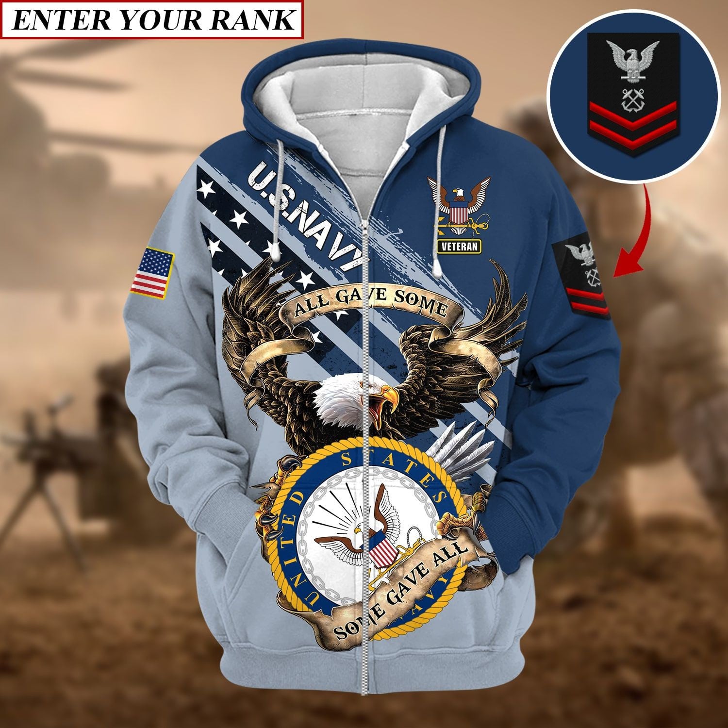 Premium Multiple US Military Services Veteran Personalize Zip Hoodie