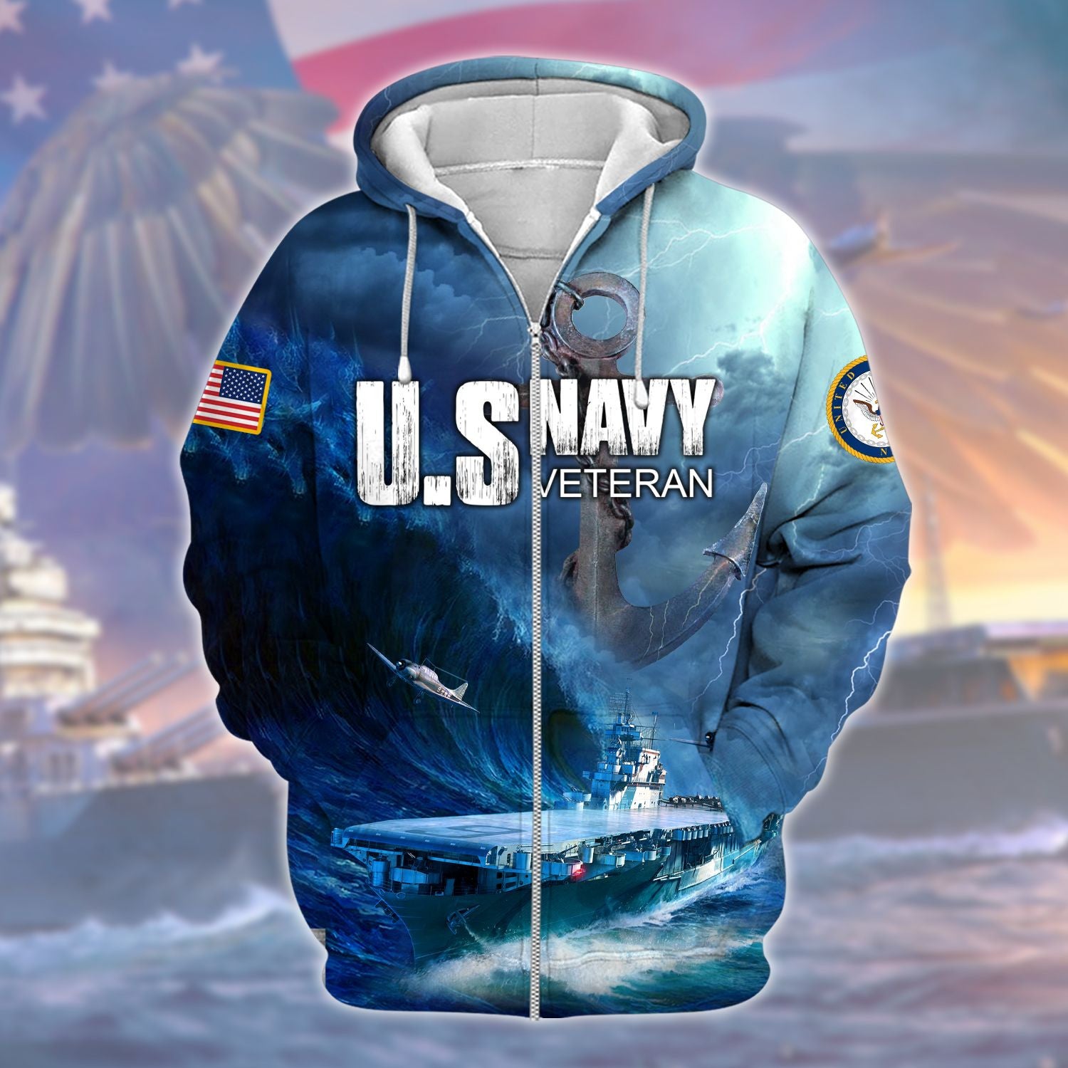 Premium United States Navy Veterans Zip Hoodie