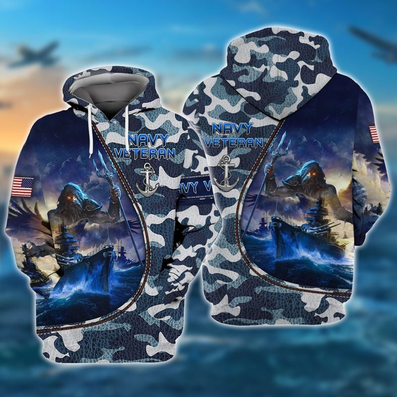 Premium Unique Navy Veteran Hoodie Ultra Soft and Warm
