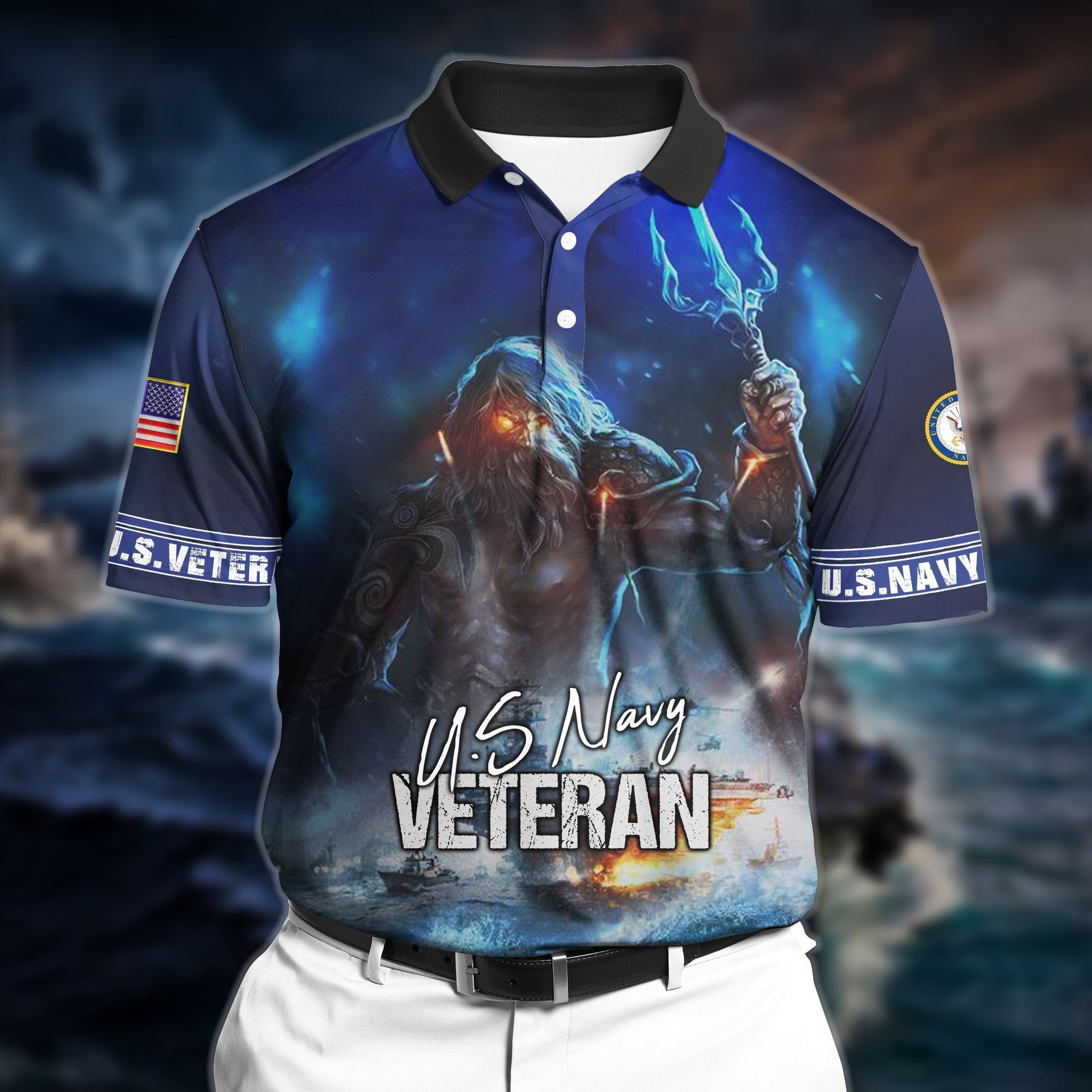 Premium Veteran U.S Navy 3D Polo All Over Printed