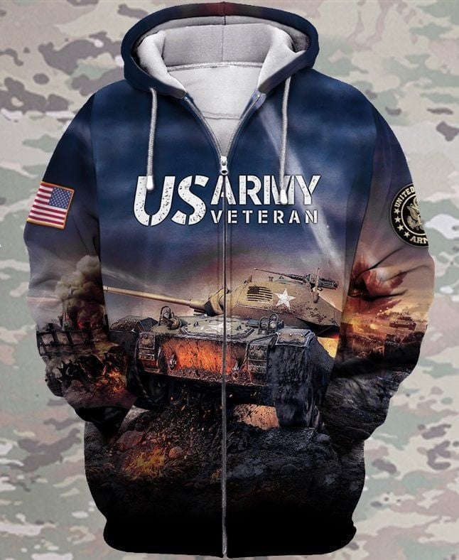 Premium Unique US Army Veteran Zip Hoodie Ultra Soft and Warm