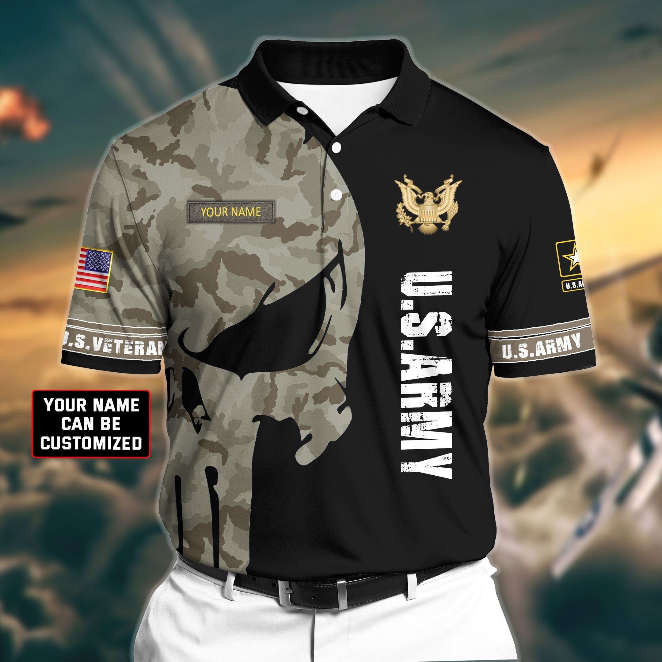 Personalized Premium Veteran U.S Army 1 3D Polo All Over Printed