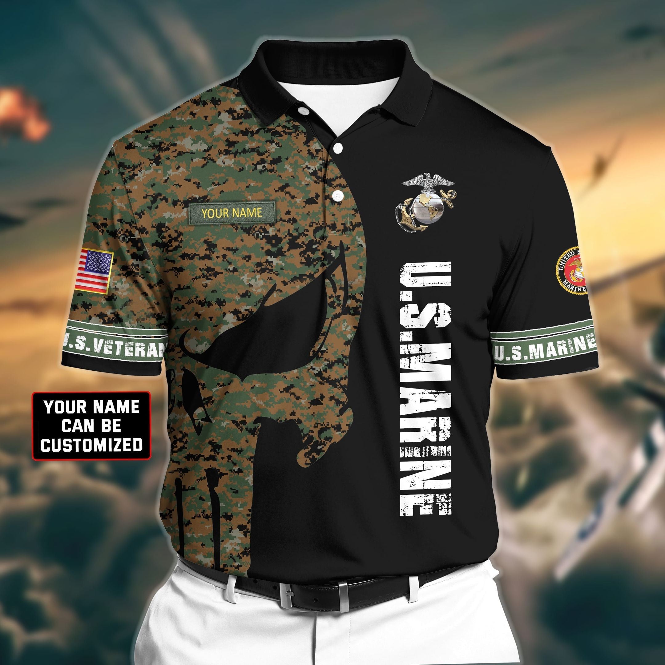 Personalized Premium Veteran U.S Marine 3D Polo All Over Printed