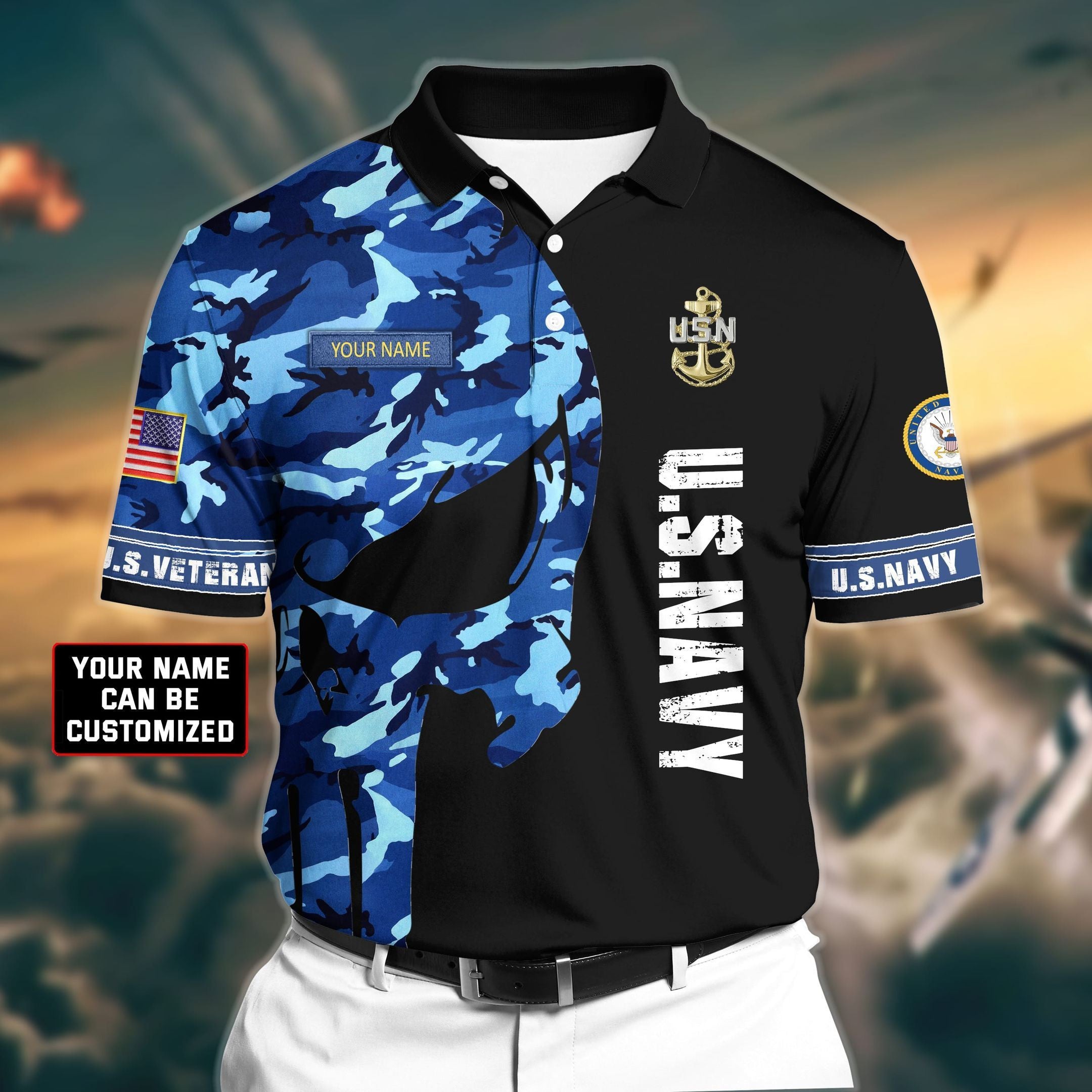 Personalized Premium Veteran U.S Navy 3D Polo All Over Printed