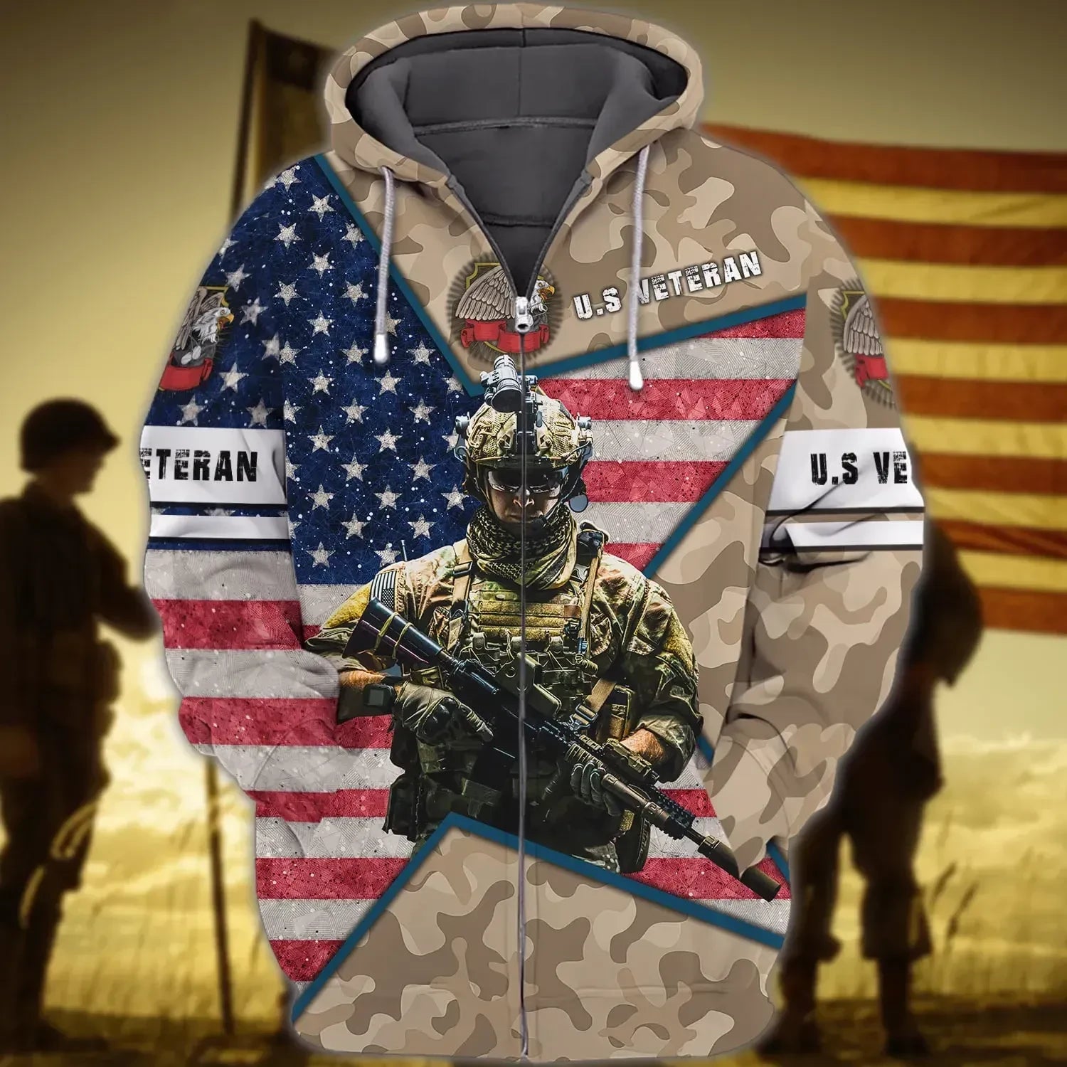 Premium Unique Veteran Zip Hoodie Ultra Soft and Warm