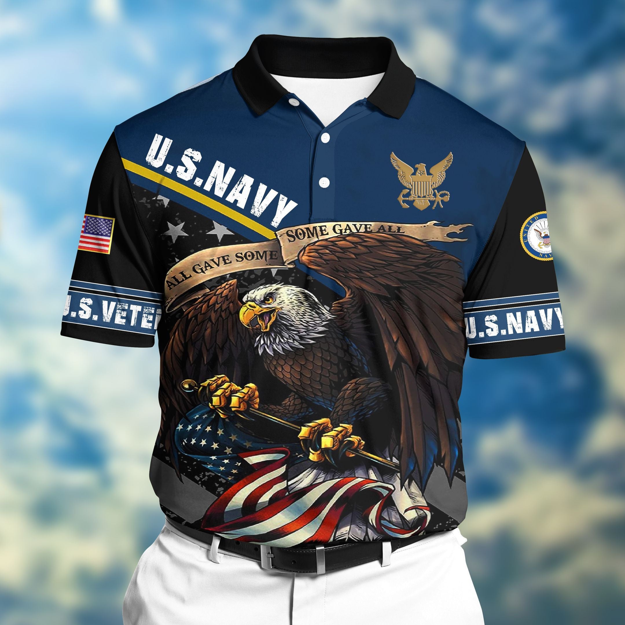 Premium Veteran U.S Navy 3D Polo All Over Printed