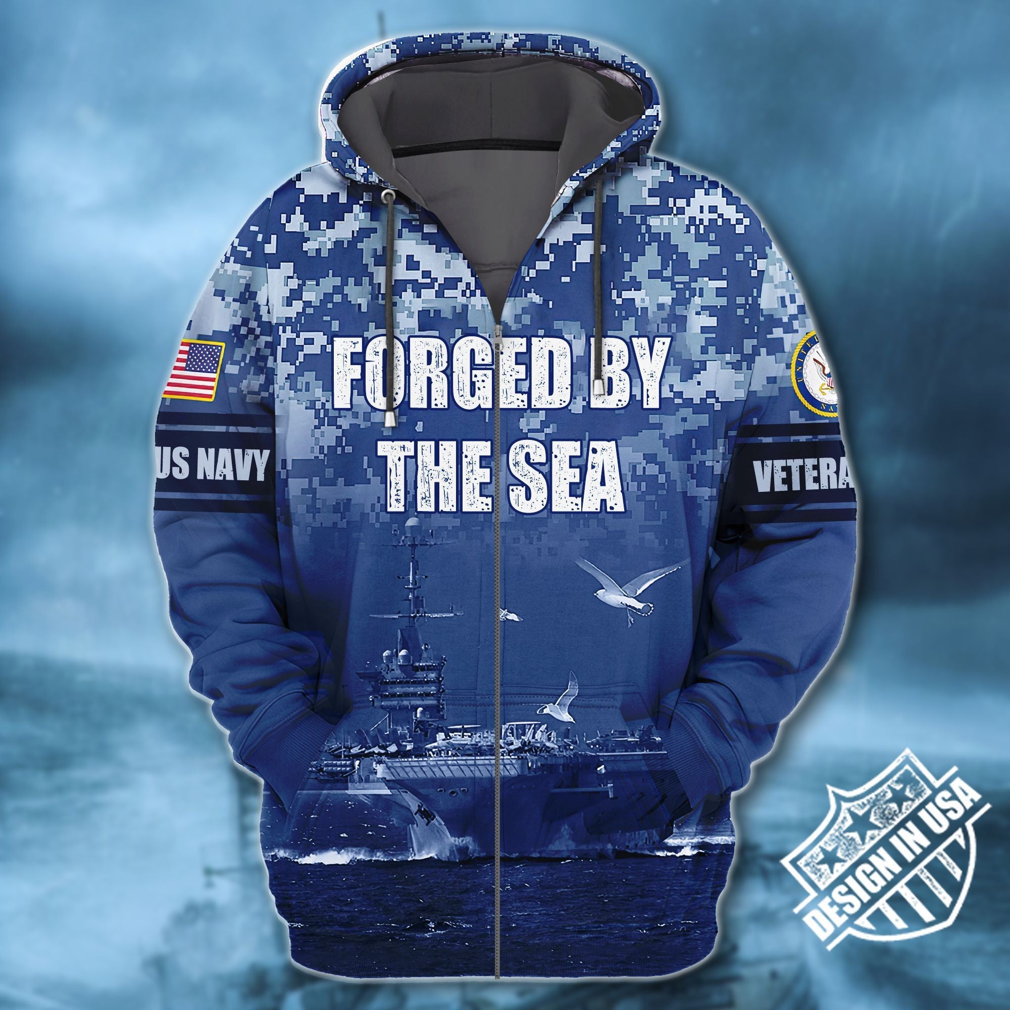 Premium Unique Navy Veteran Zip Hoodie For You