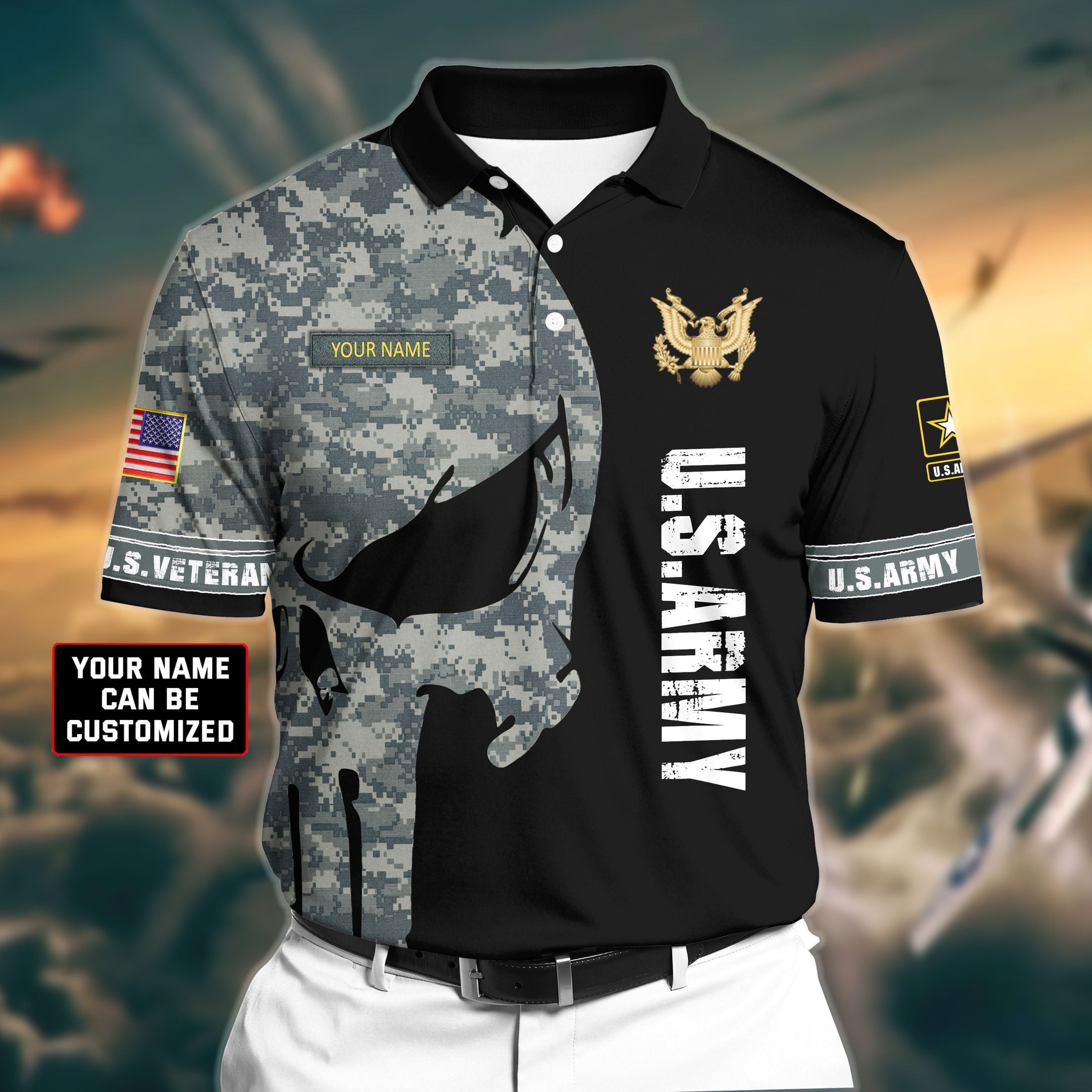 Personalized Premium Veteran U.S Army 2 3D Polo All Over Printed