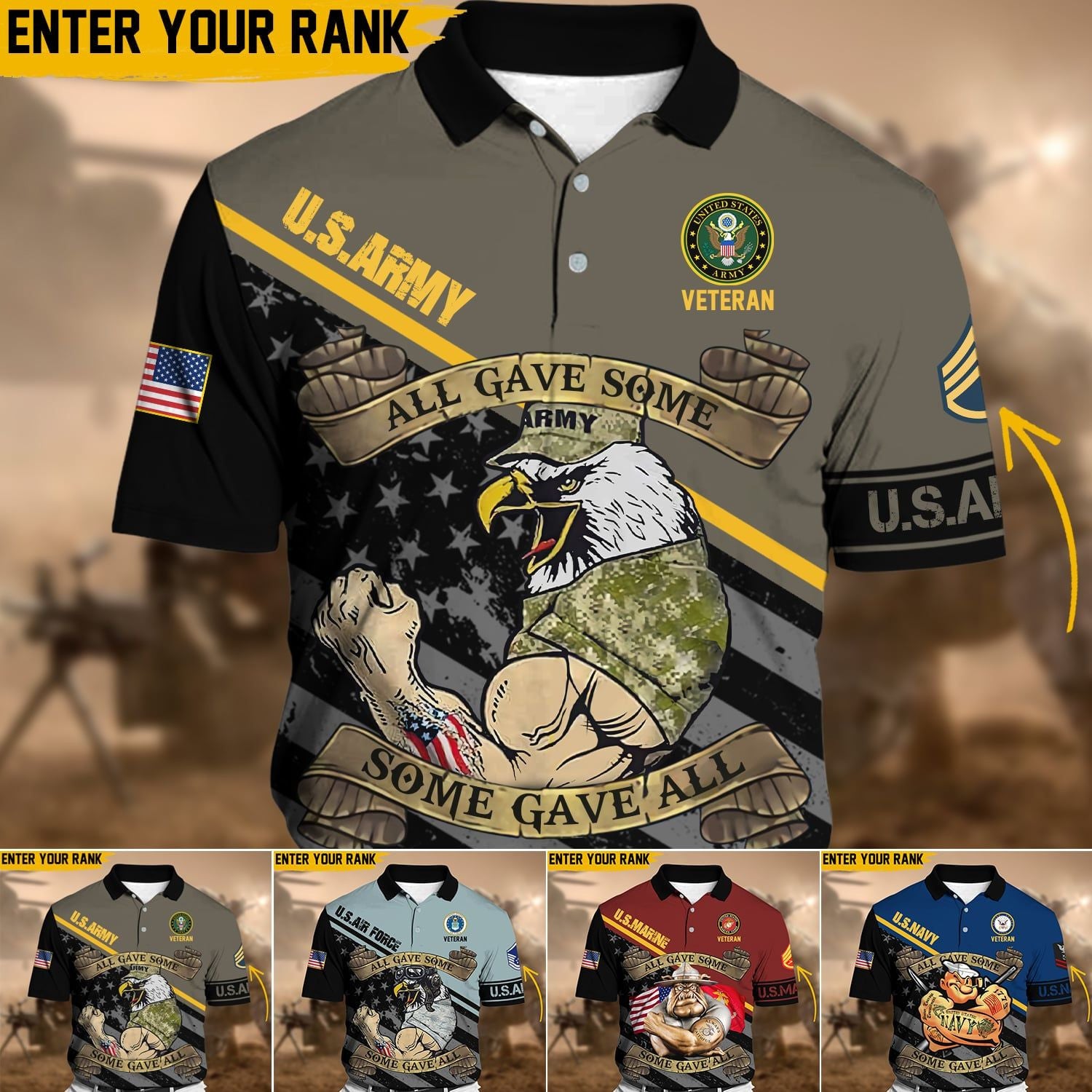 Personalized Premium Multiple US Military Services Veteran Polo Shirt