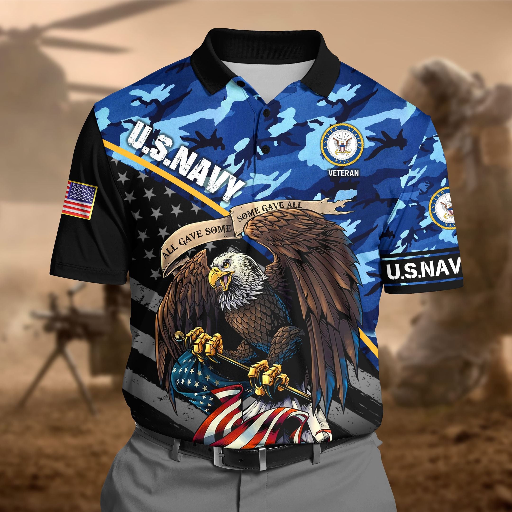 Premium U.S Navy Pattern 1 3D Polo All Over Printed