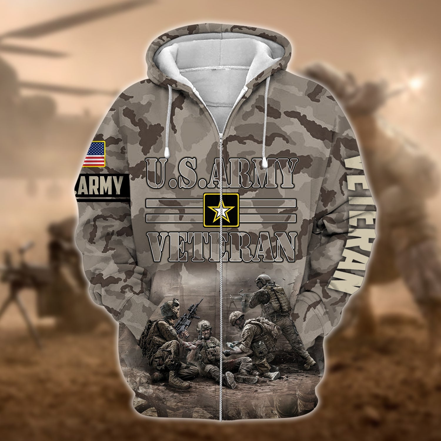 Premium U.S.ARMY Veteran Zip Hoodie