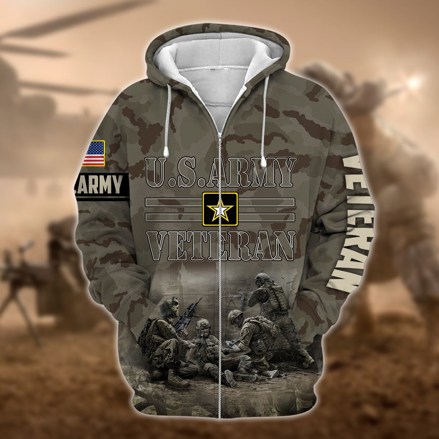 Premium U.S.ARMY Veteran Zip Hoodie