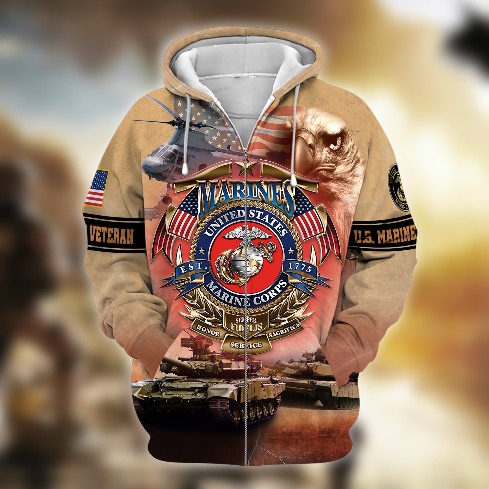 Premium Multiple US Military Services Veteran Zip Hoodie