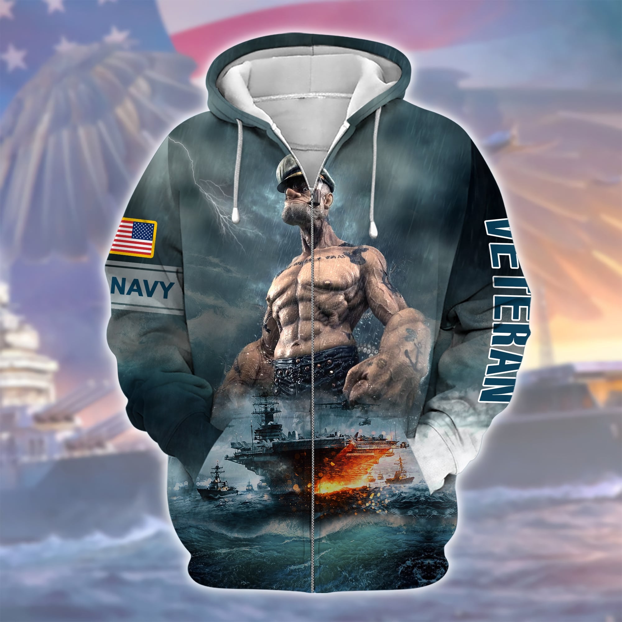 Unique U.S Navy Veteran Zip Hoodie