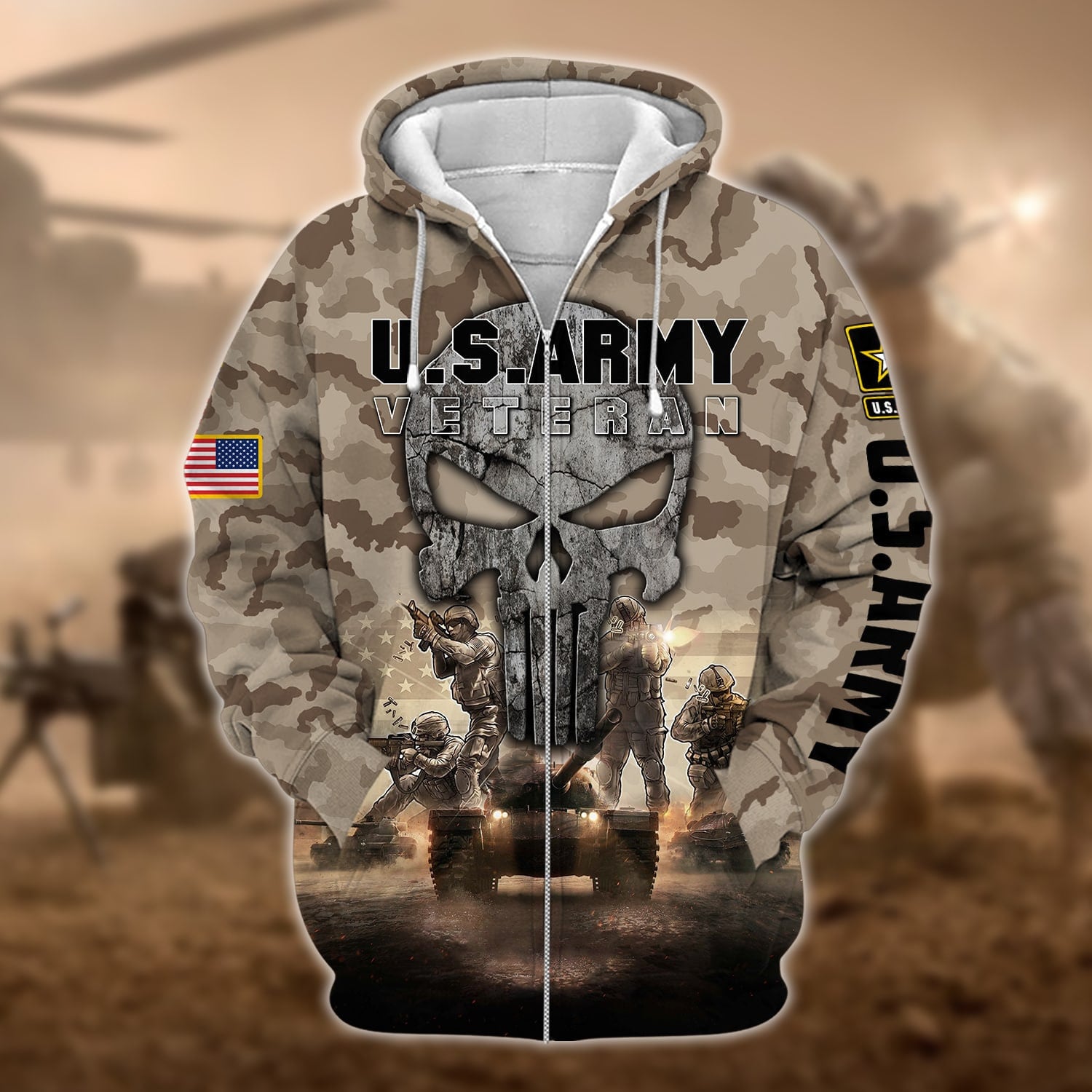 Premium Unique U.S Army Veteran Zip Hoodie