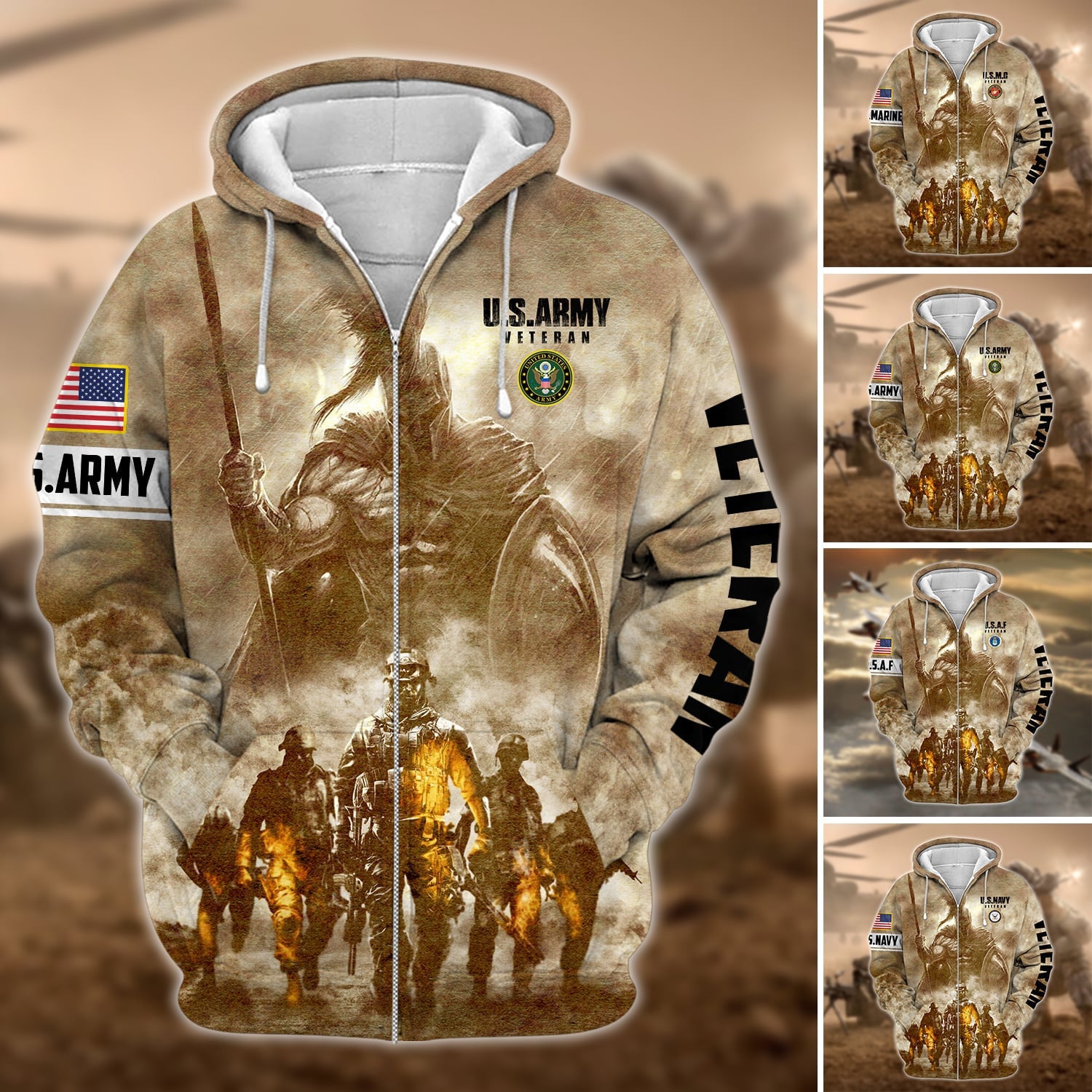 Premium Multiple US Military Services Veteran Zip Hoodie