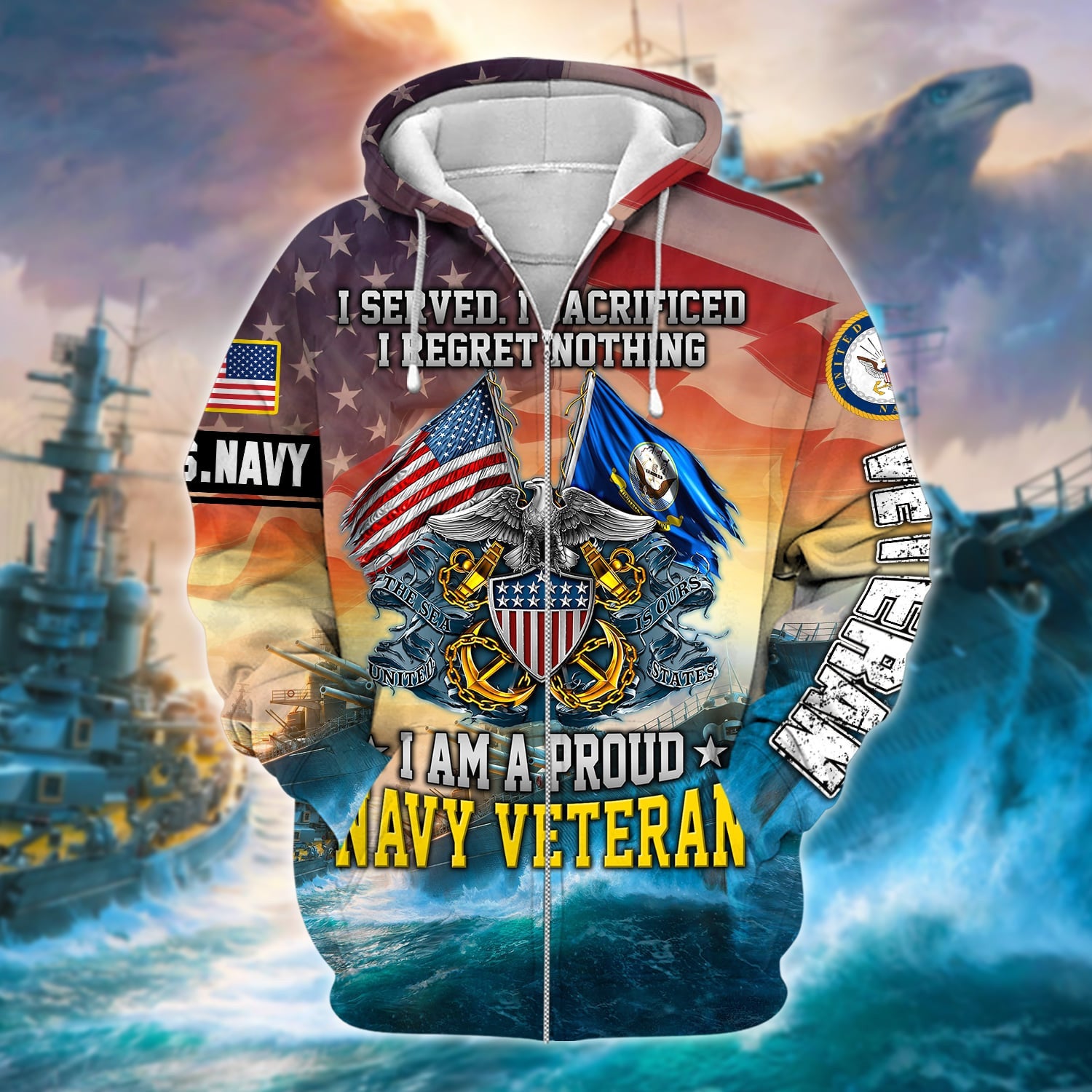 I Am A Proud Navy Veteran Zip Hoodie