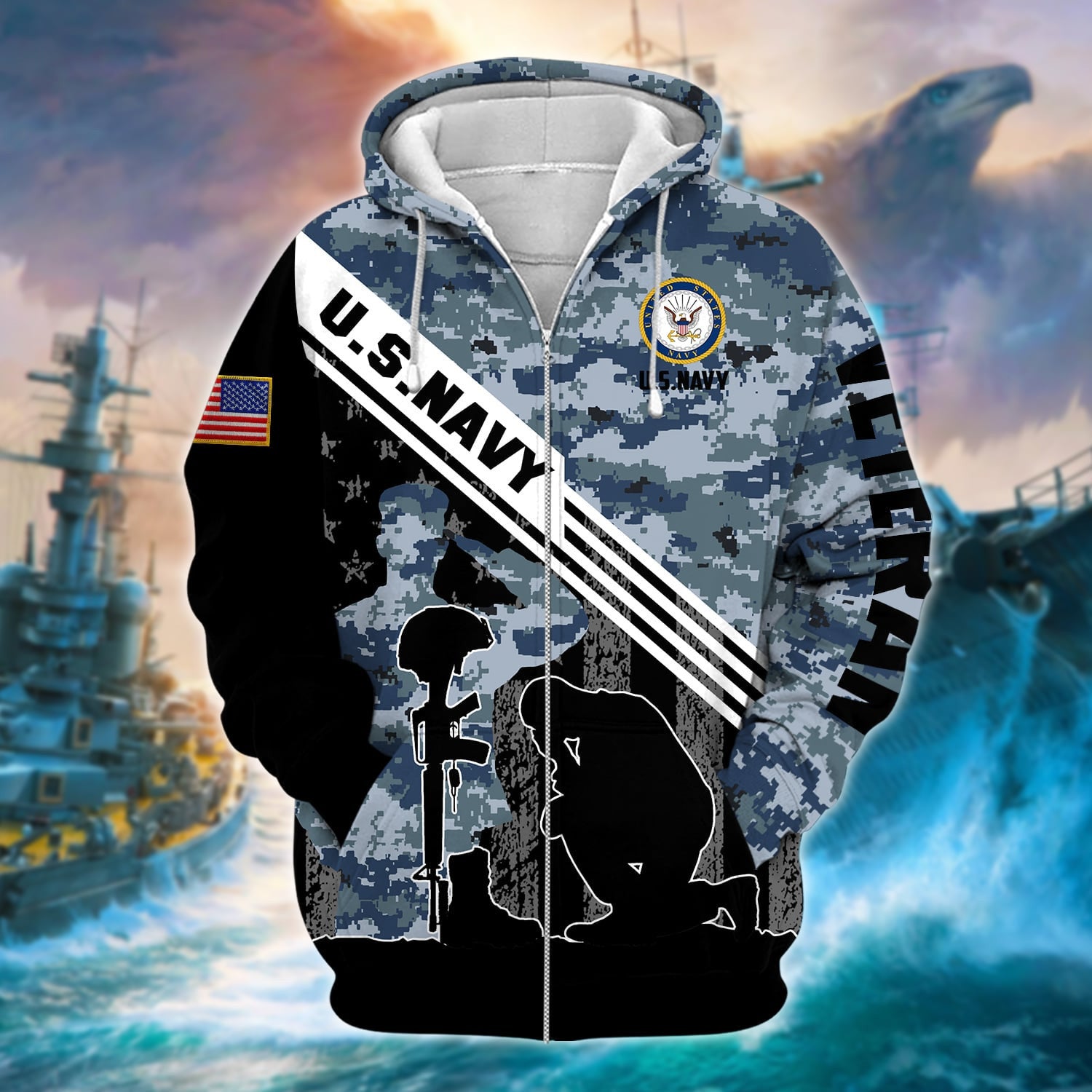 Premium Multiple US Military Services Veteran Zip Hoodie