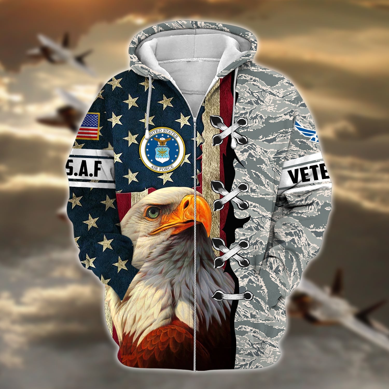 Premium Multiple US Military Services Veteran Zip Hoodie