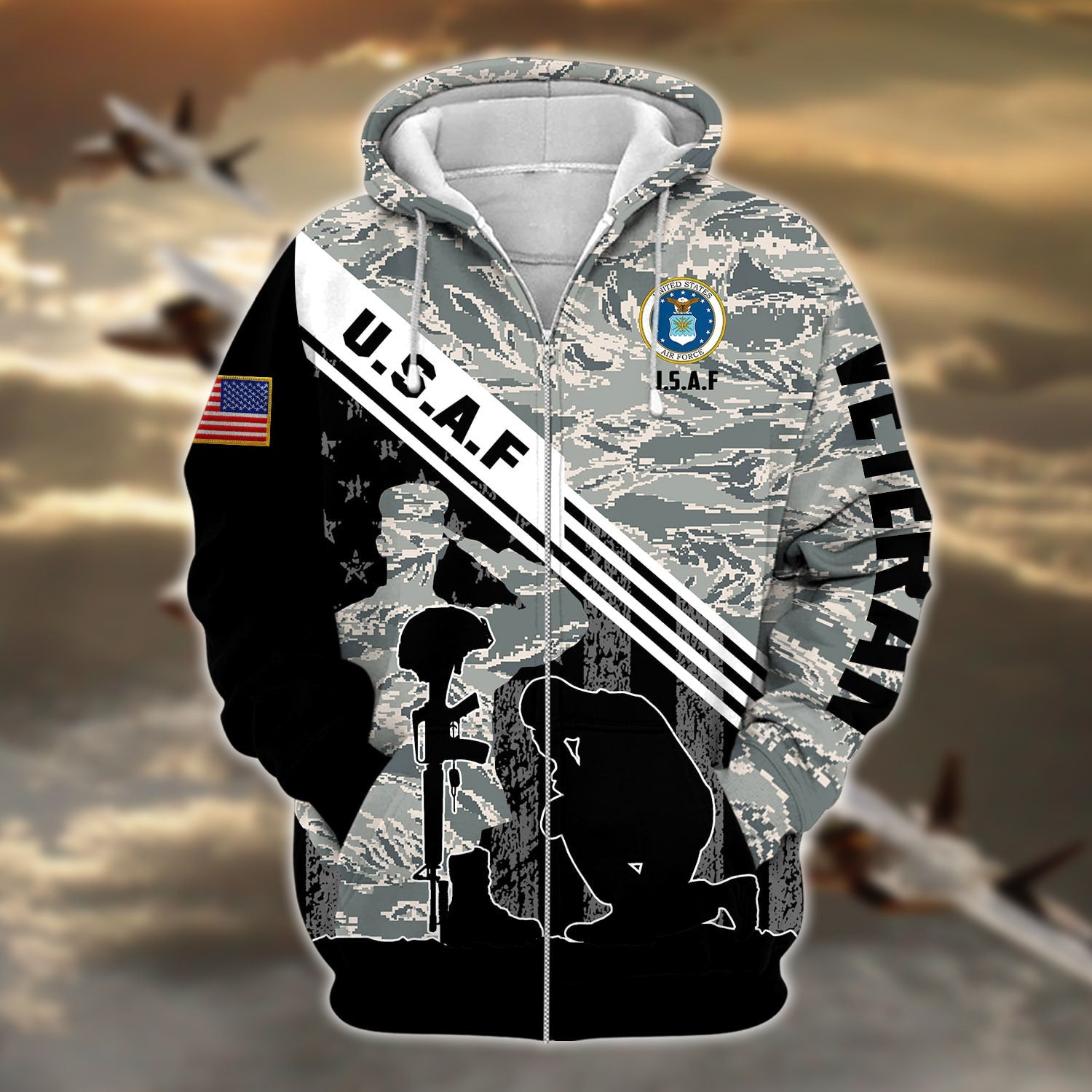 Premium Multiple US Military Services Veteran Zip Hoodie