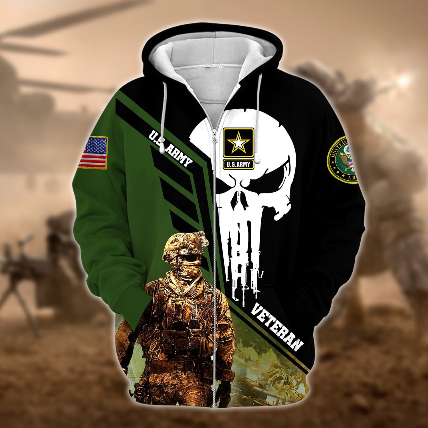 Premium Multiple US Military Services Veteran Zip Hoodie