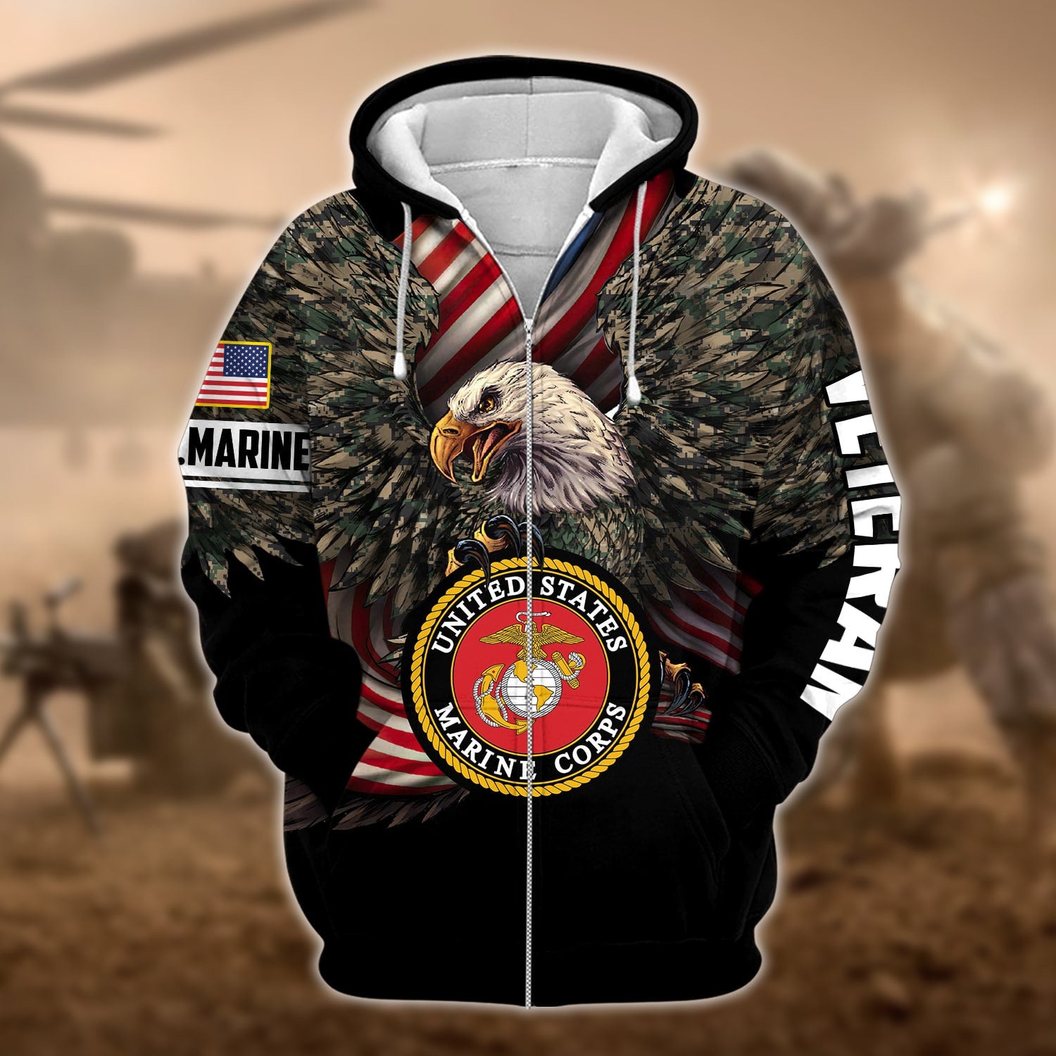 Premium Multiple US Military Services Veteran Zip Hoodie