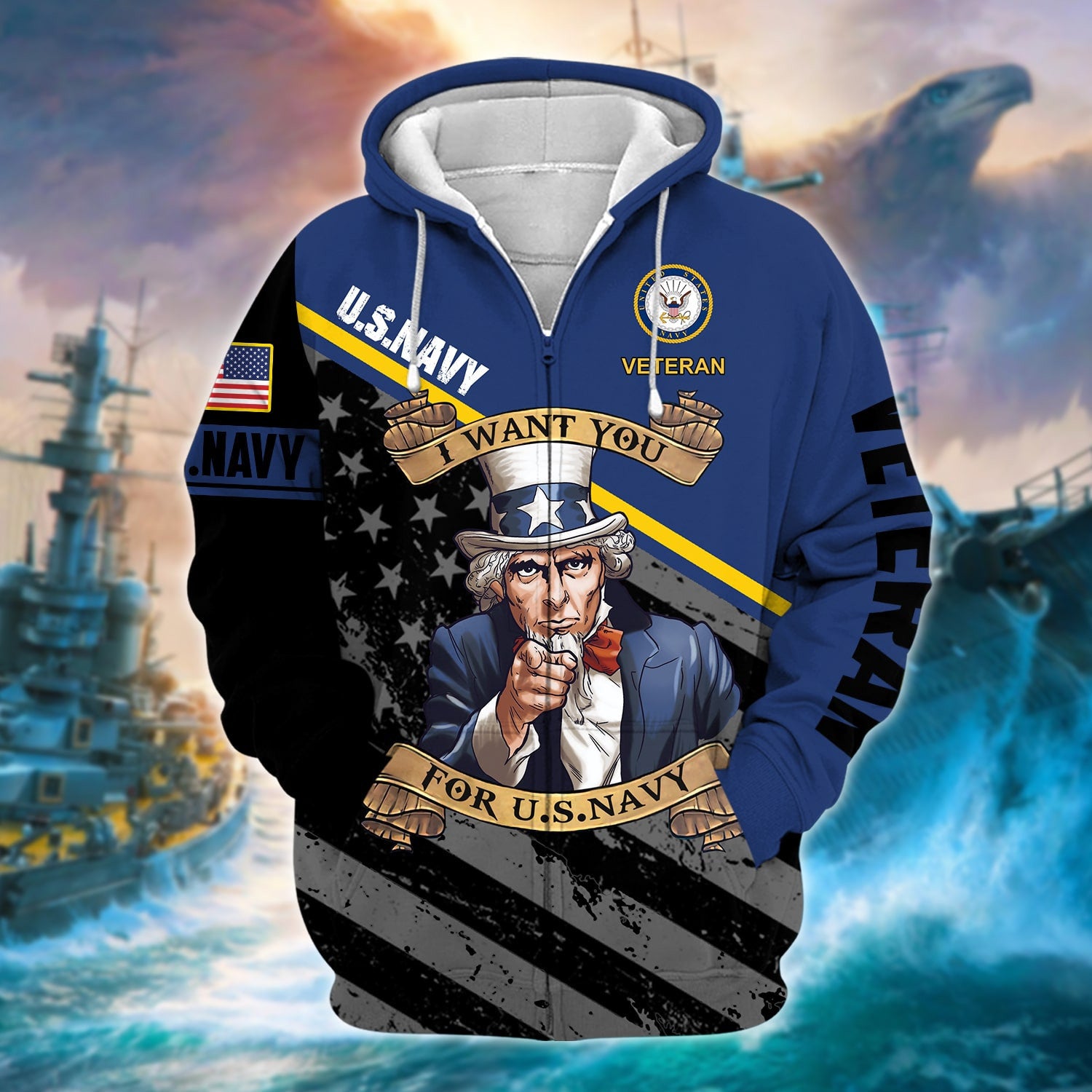 Premium Multiple US Military Services Veteran Zip Hoodie