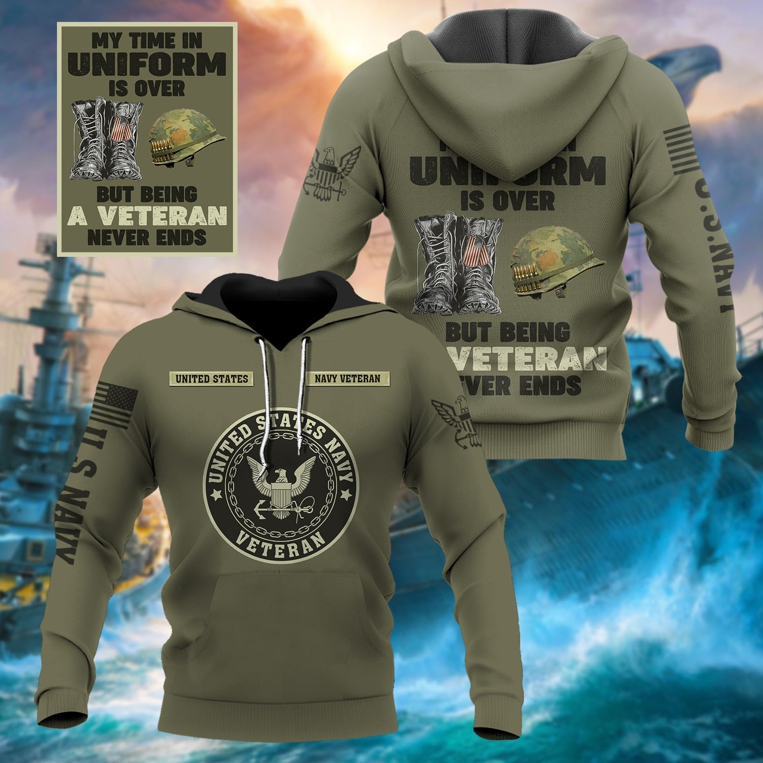 Premium Multiple US Military Services Veteran Hoodie
