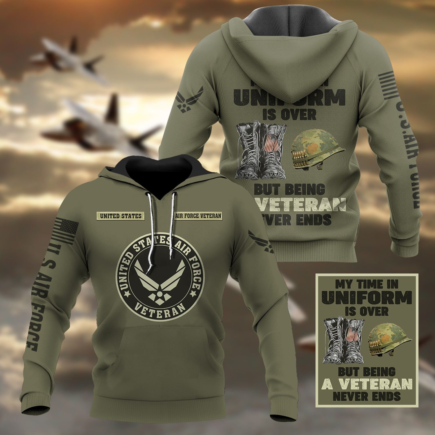 Premium Multiple US Military Services Veteran Hoodie