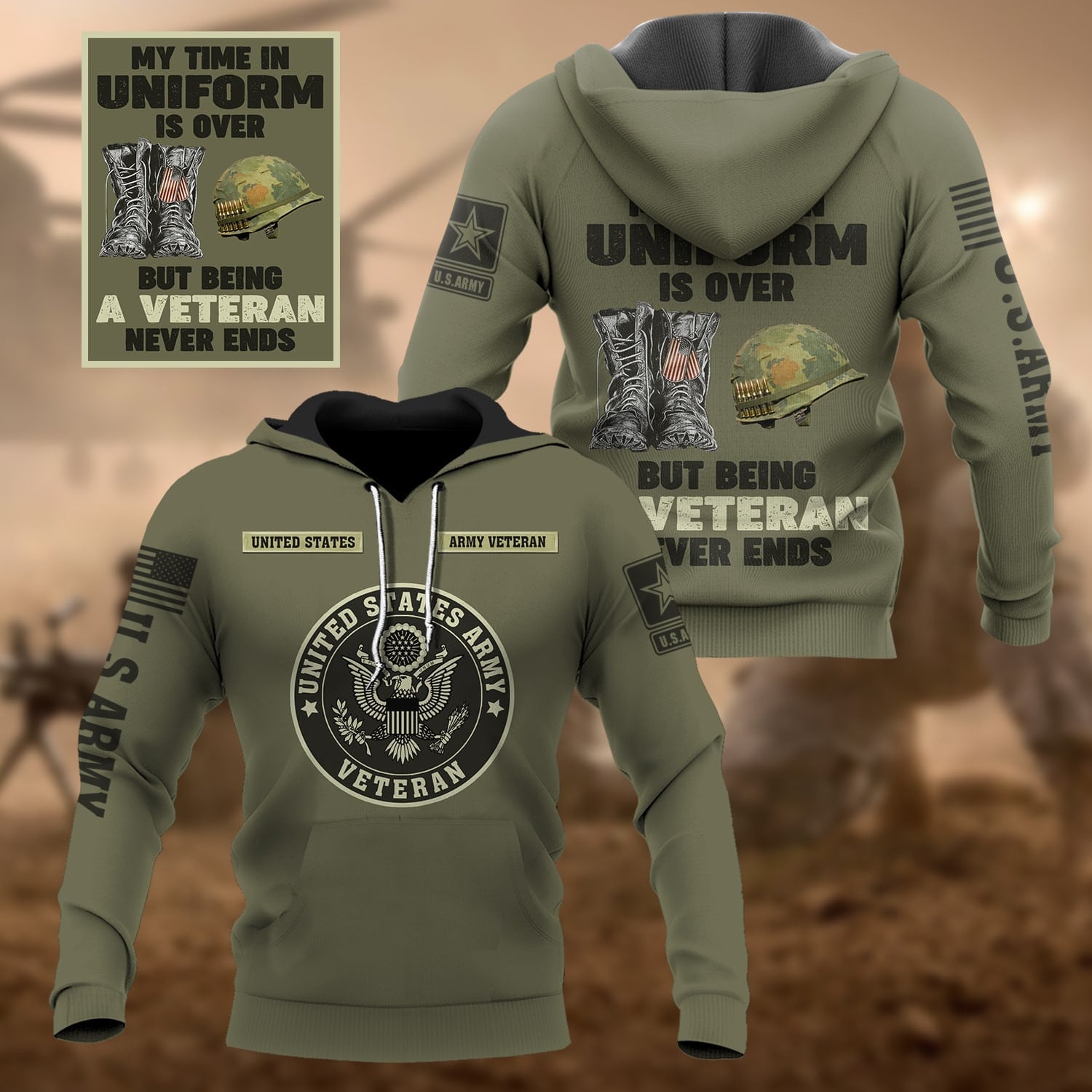 Premium Multiple US Military Services Veteran Hoodie