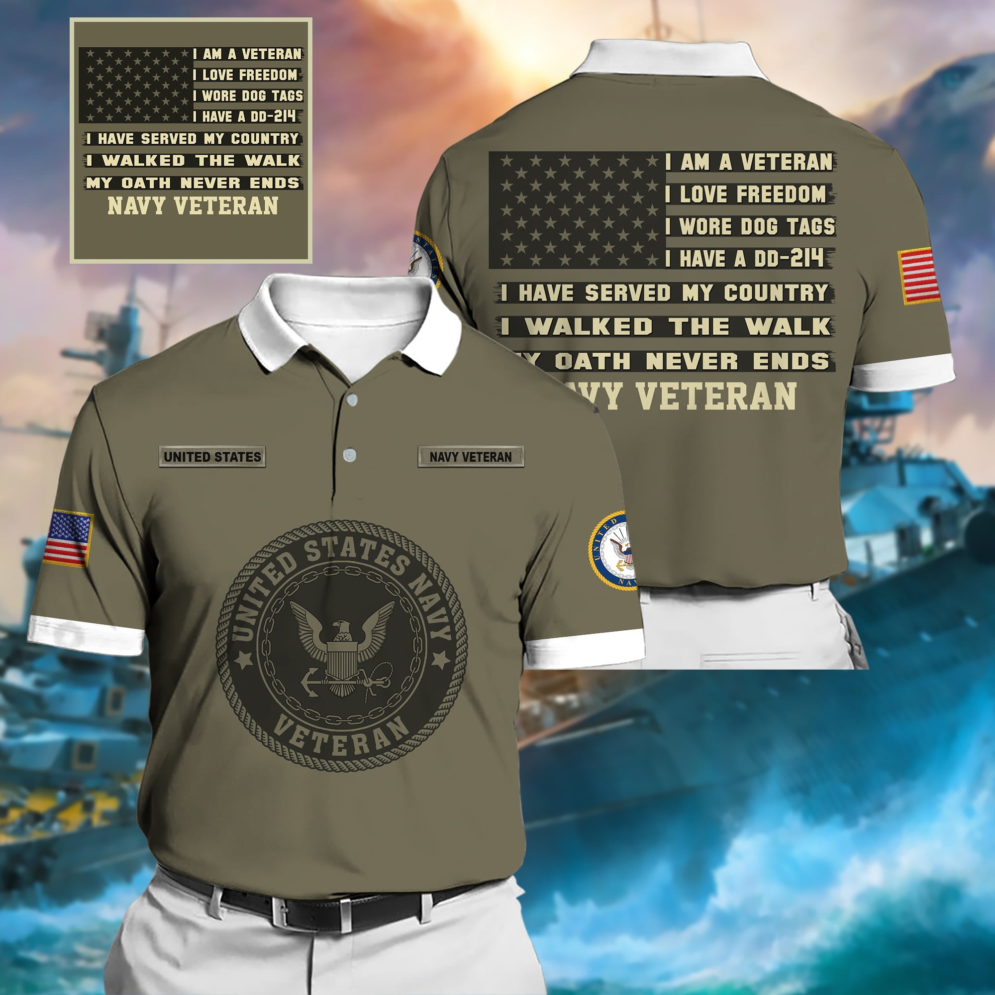 Premium Multiple US Military Services Veteran Polo
