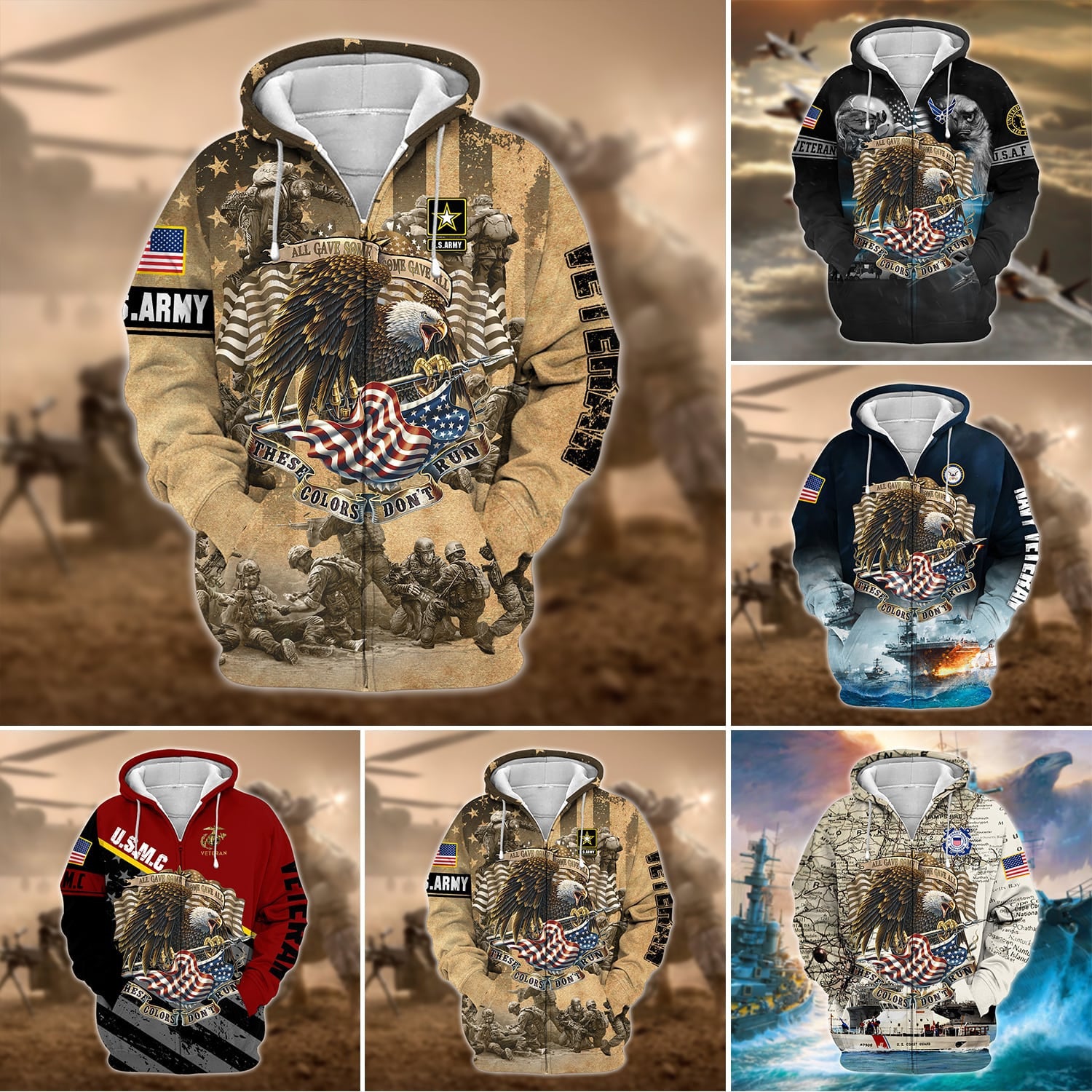 Unique U.S Veteran These Colors Don't Run Zip Hoodie