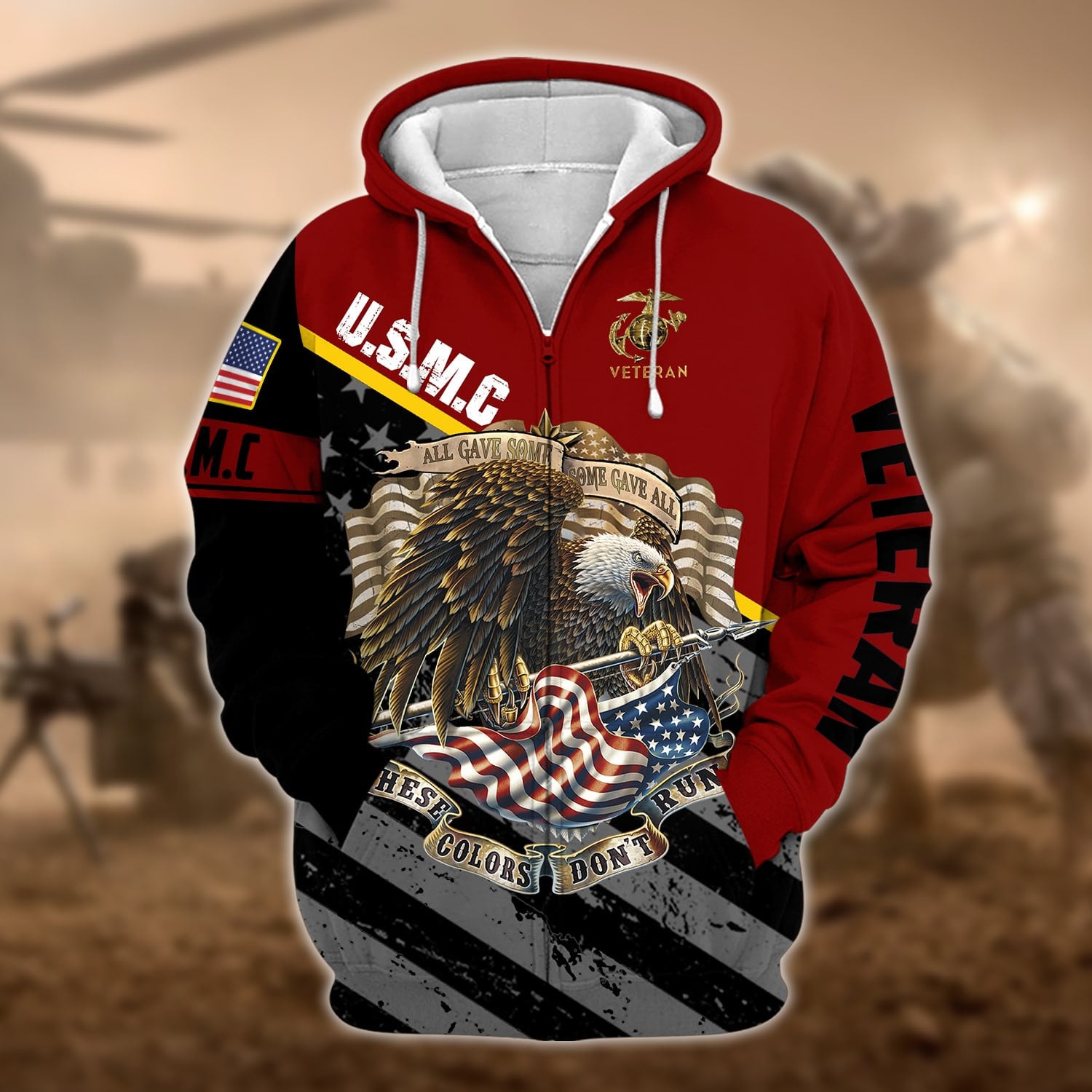 Unique U.S Veteran These Colors Don't Run Zip Hoodie