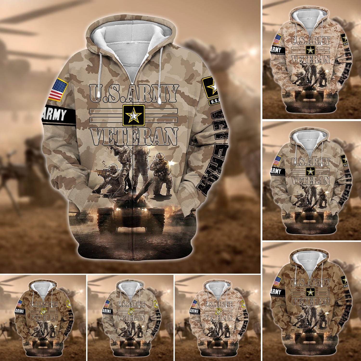 Premium Multiple US Military Services Veteran Zip Hoodie