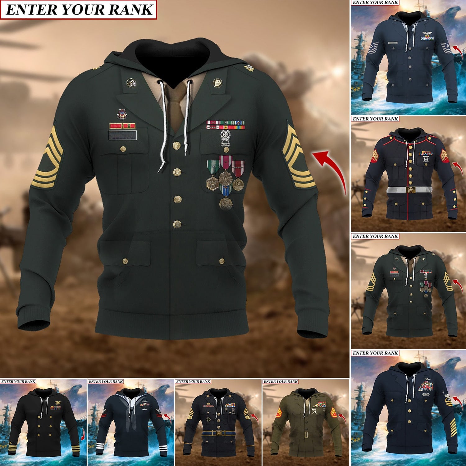 Premium Multiple US Military Services Veteran Personalize Hoodie