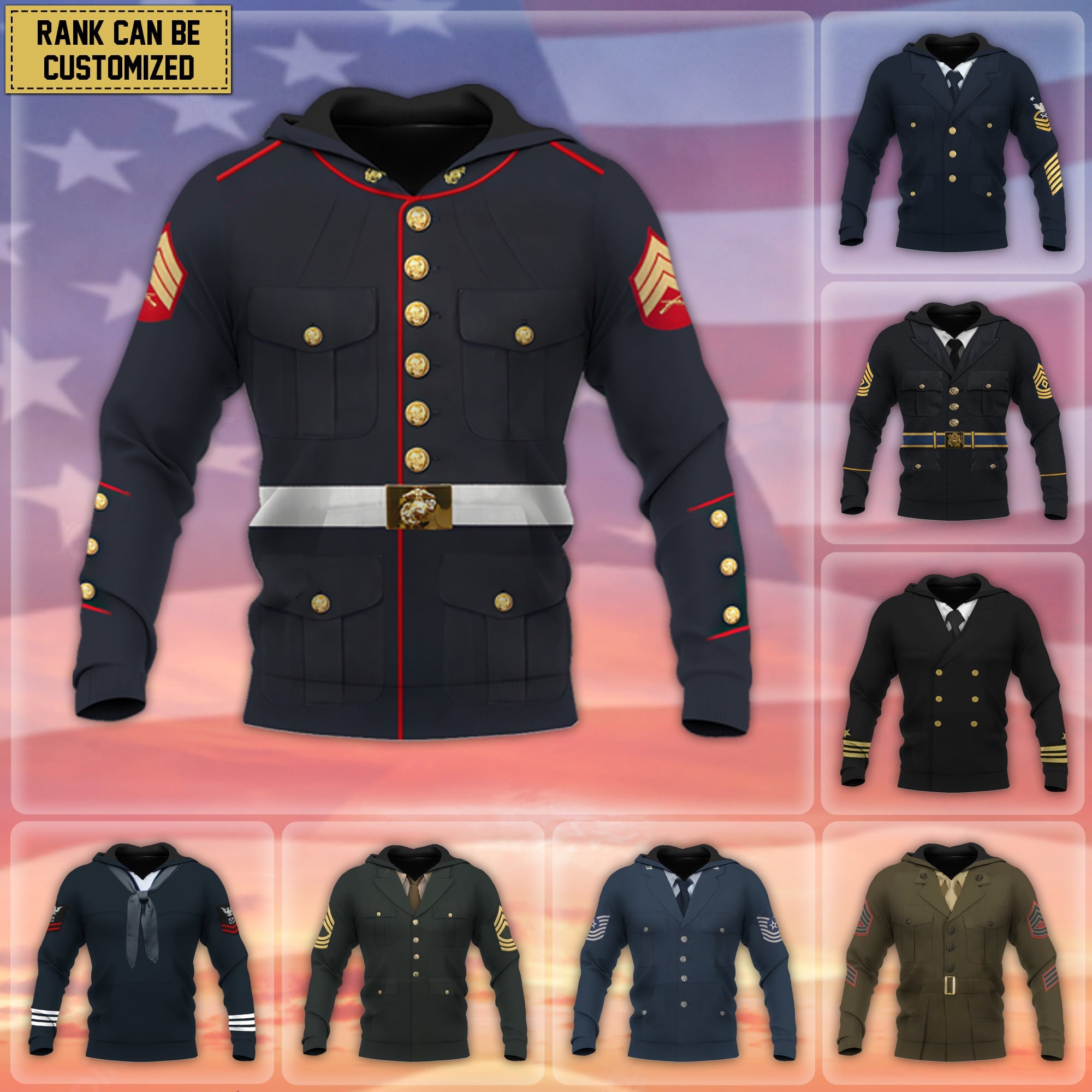 Premium Personalised Multiple Services US Veteran Hoodie