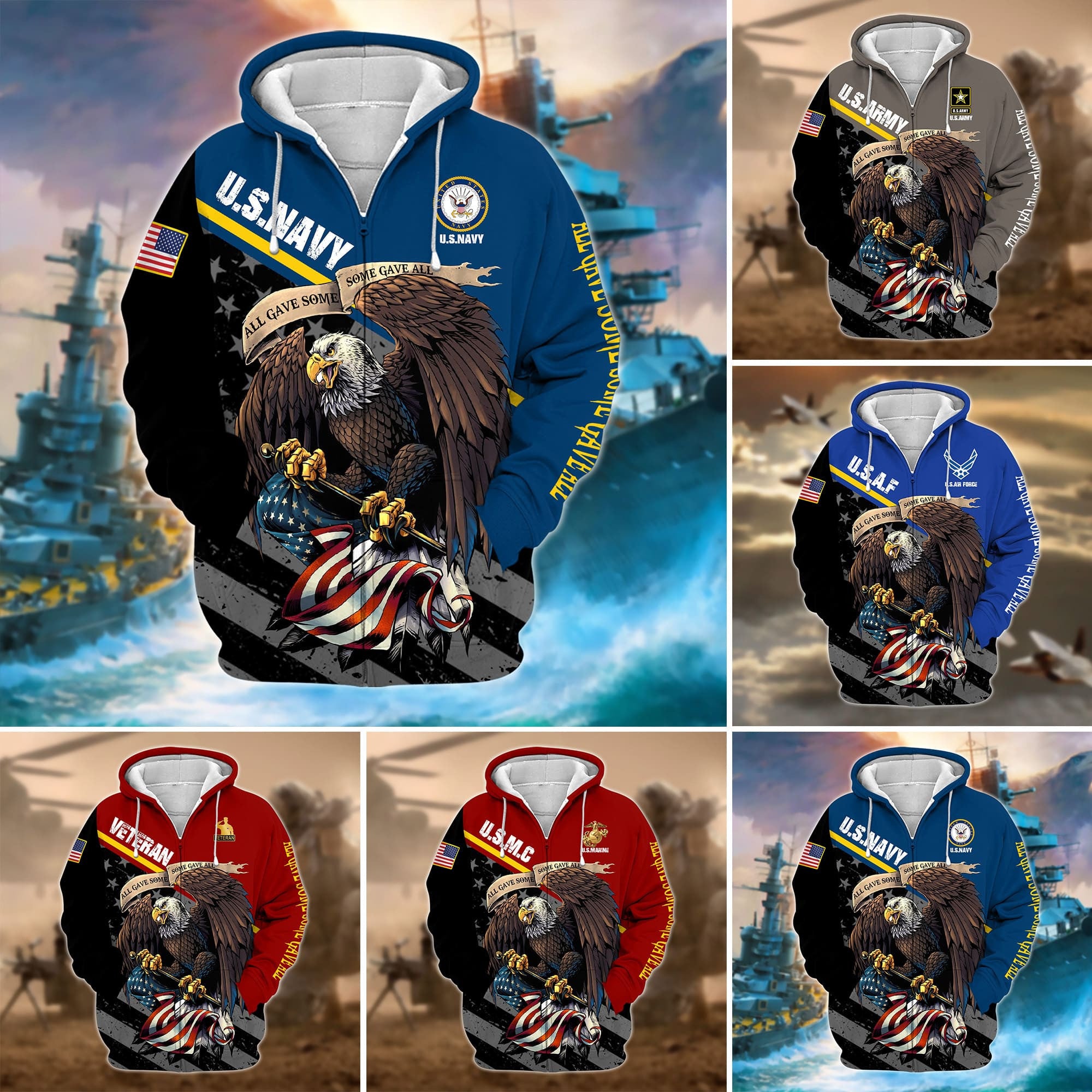 Premium Multiple US Military Services Veteran Zip Hoodie